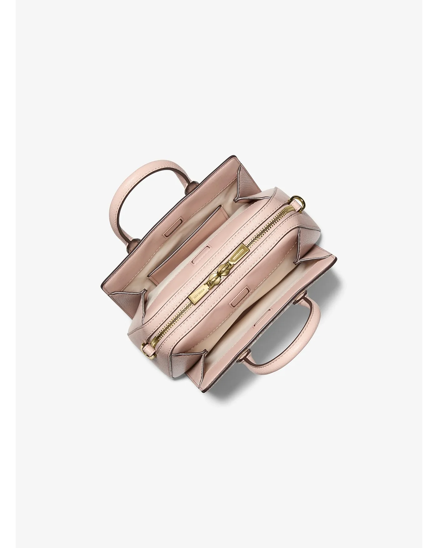Открытая сумка Michael Kors Laila с внутренними отделениями и розовой молнией.