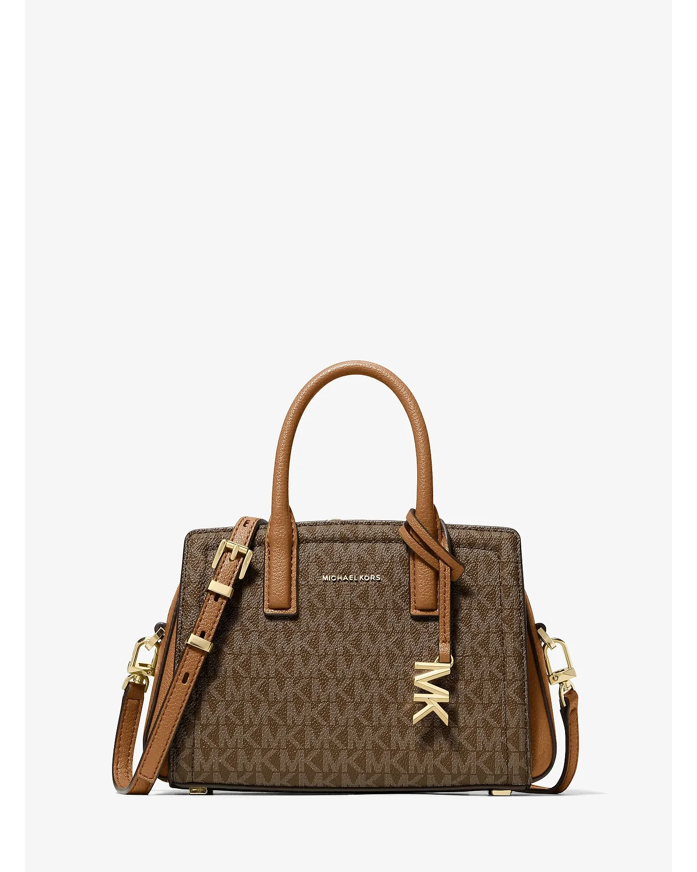 Коричневая сумка Michael Kors Laila с логотипом MK, вид спереди.