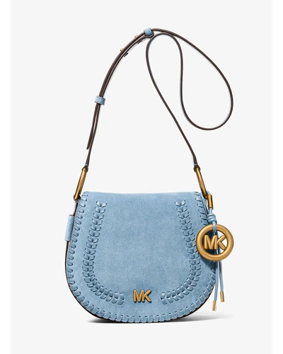 Женская сумка-седло Michael Kors из замши с прошитым кантом голубая