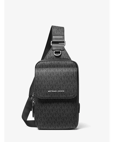 Мужская сумка-слинг Michael Kors с логотип-принтом чёрная