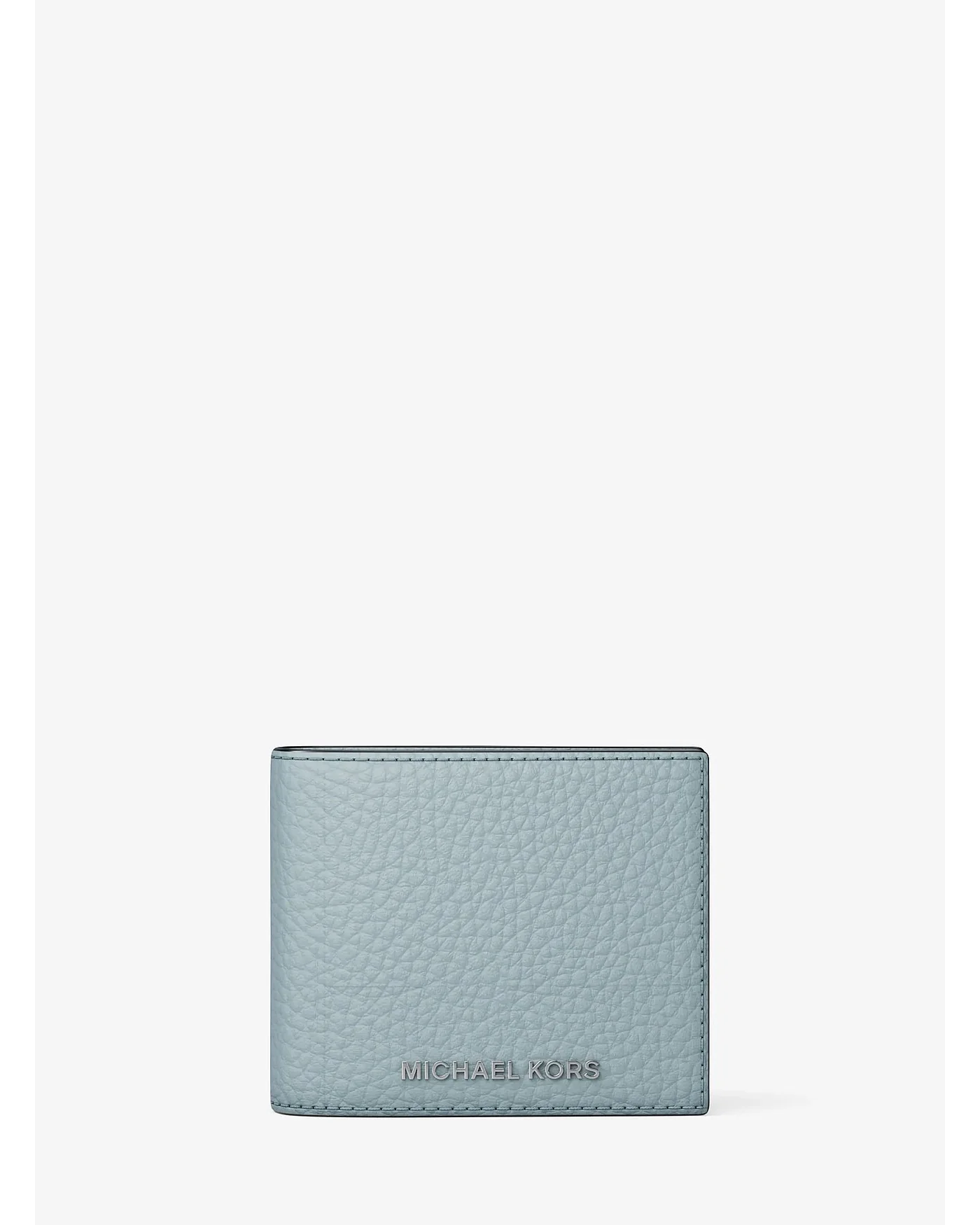 Голубой кошелёк Michael Kors Hudson с тиснённой кожей, вид спереди.