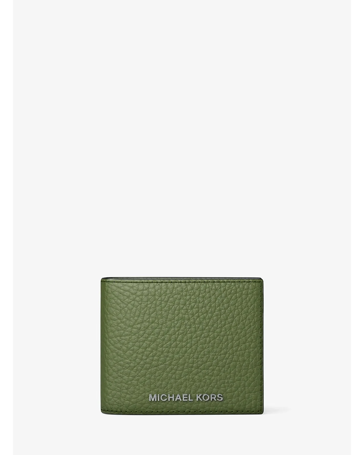 Зелёный кошелёк Michael Kors Hudson из кожи с тиснением, вид спереди.