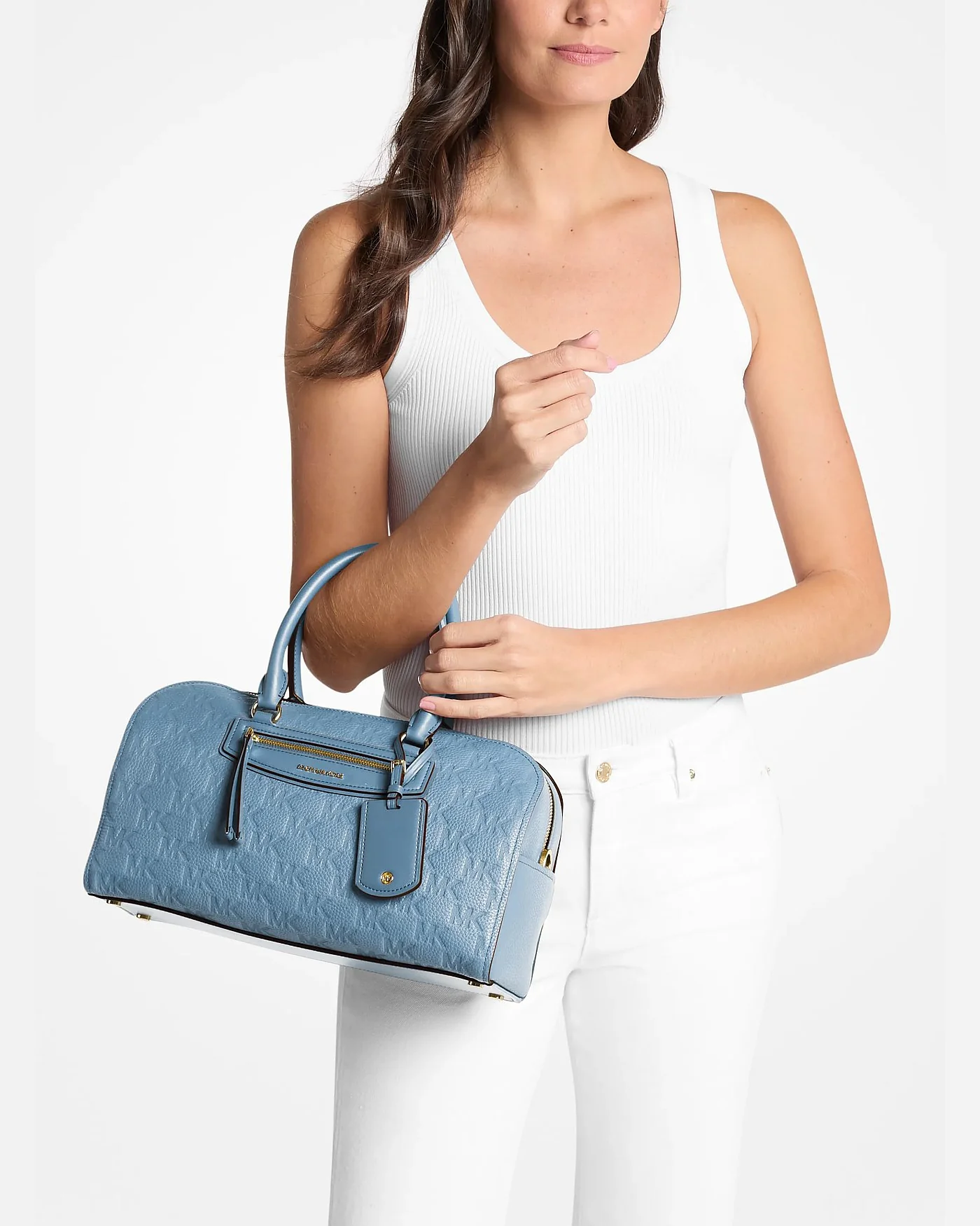 Кожаная сумка-сэтчел Michael Kors Jet Set Travel с тиснёным логотипом — 3