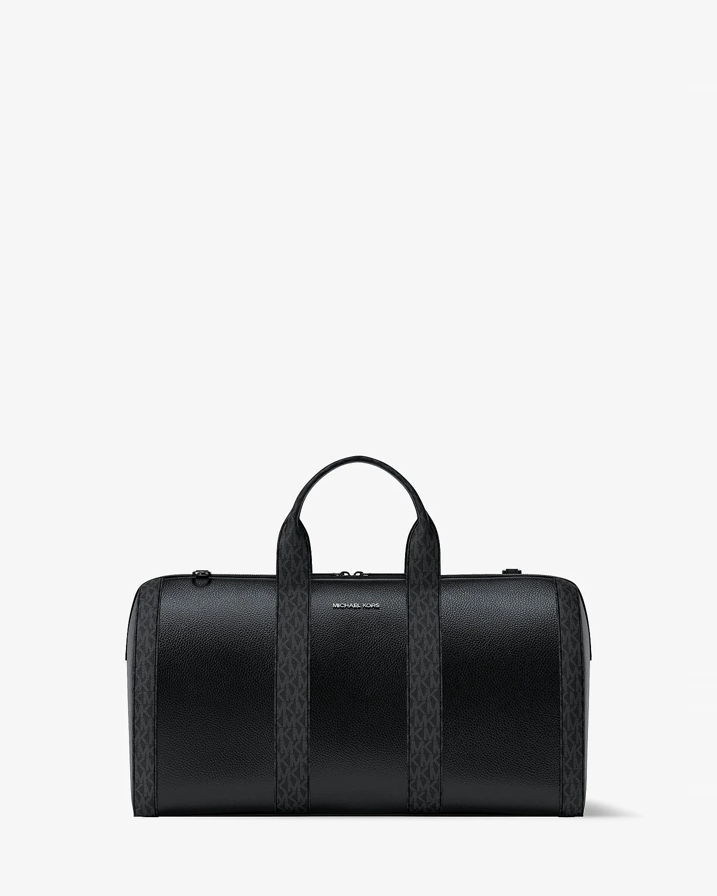 Чёрная кожаная сумка-дафл Michael Kors Cooper с канвас-ручками, вид спереди.