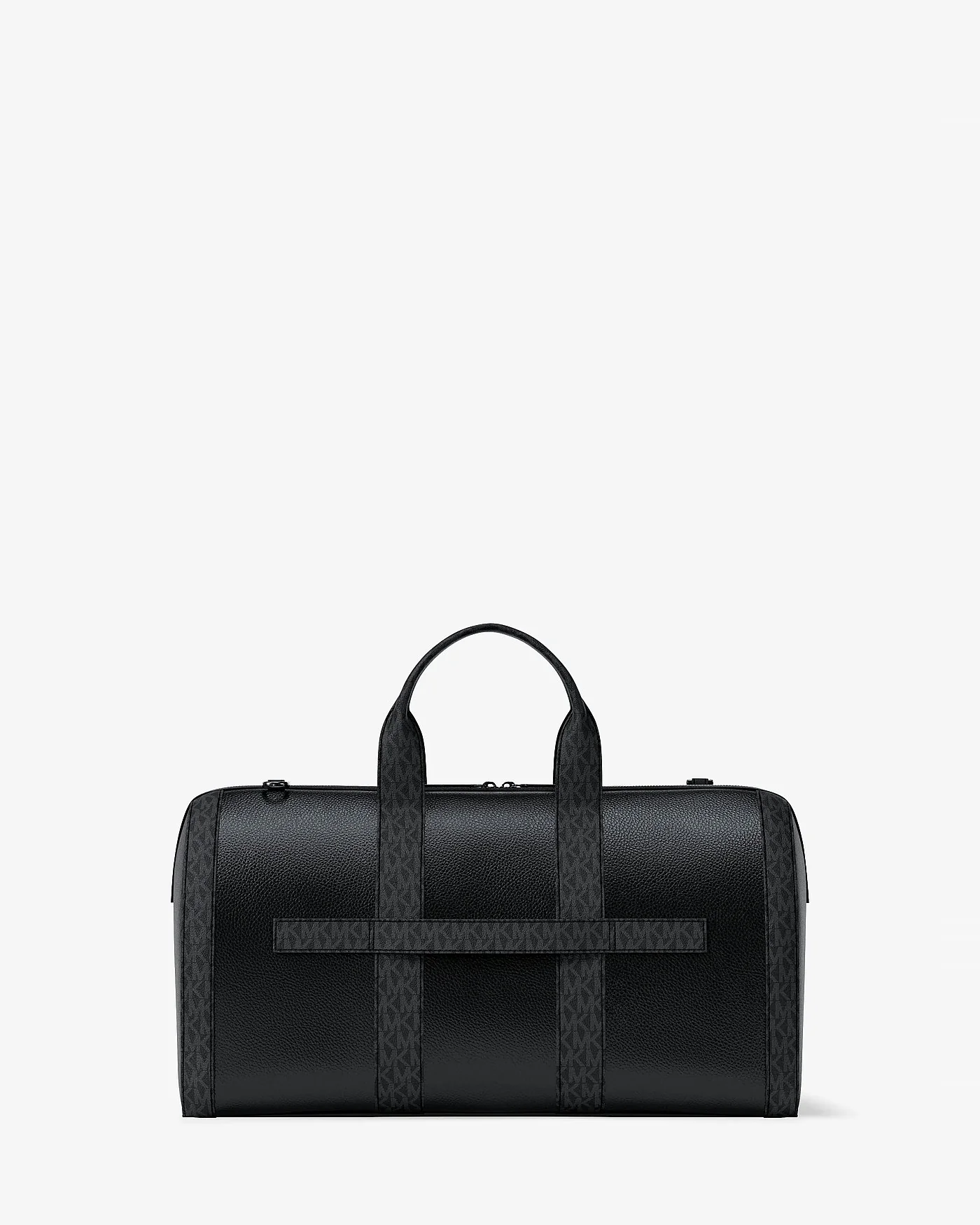 Чёрная дорожная сумка Michael Kors Cooper с логотипом, вид с фронтальным углом.
