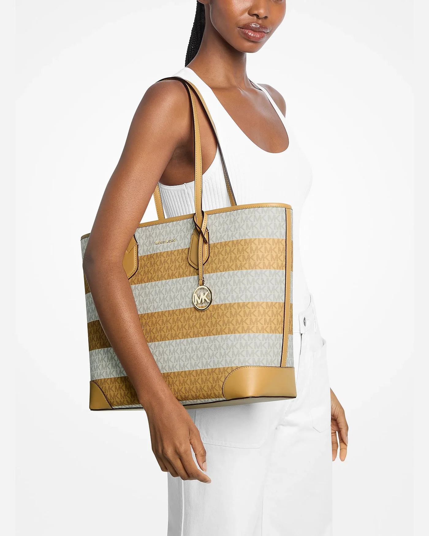 Michael Kors сумка-тоут Eva Large в полоску с фирменным логотипом — 4