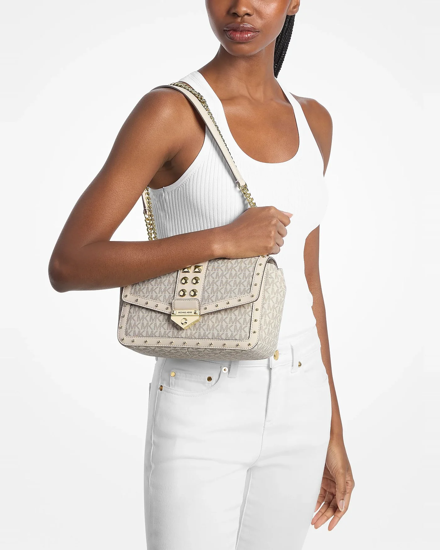 Сумка на плечо Michael Kors Soho Large с заклёпками и фирменным принтом — 3