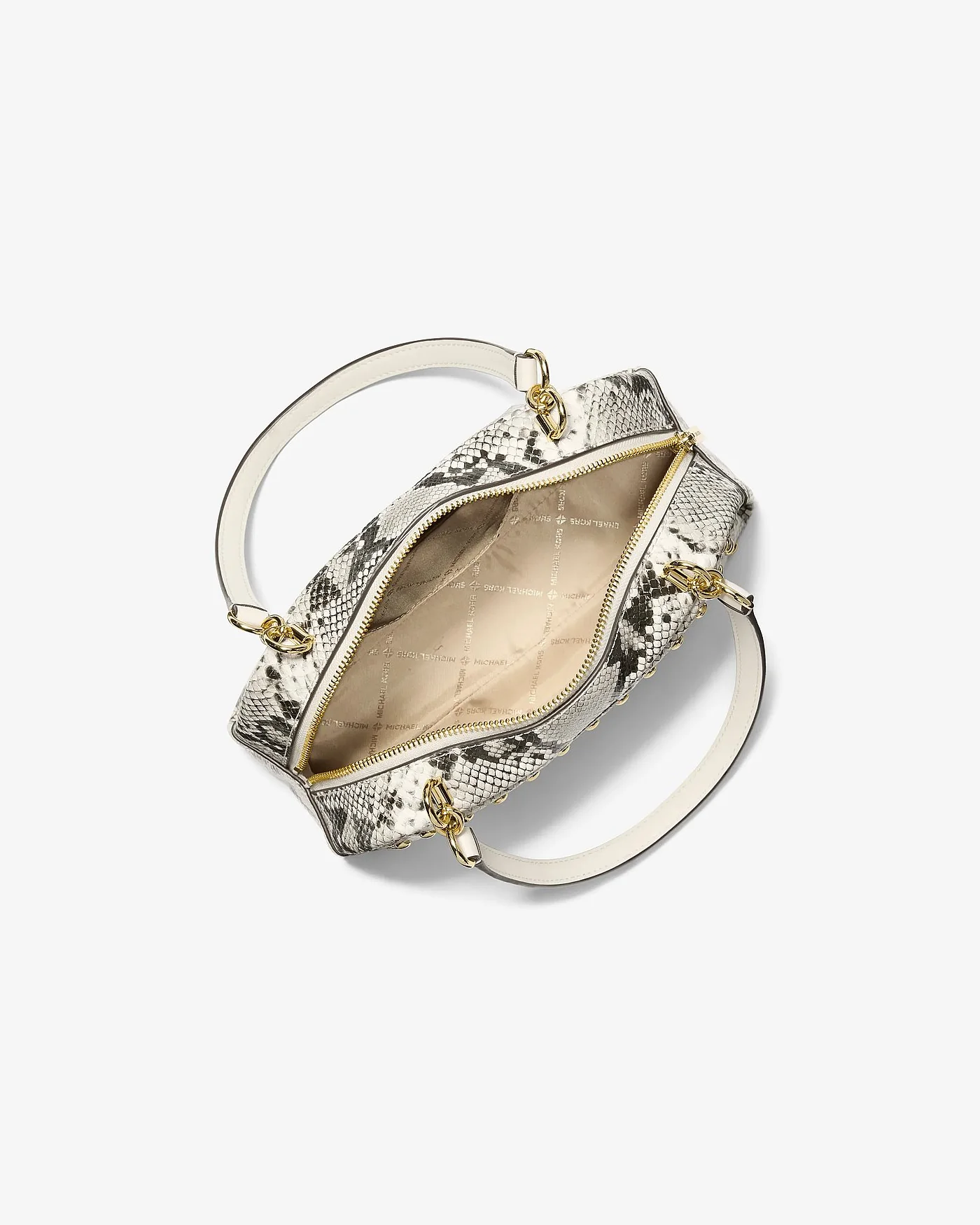 Сумка на плечо Michael Kors Cecily светло-кремовая со змеиным тиснением — 2