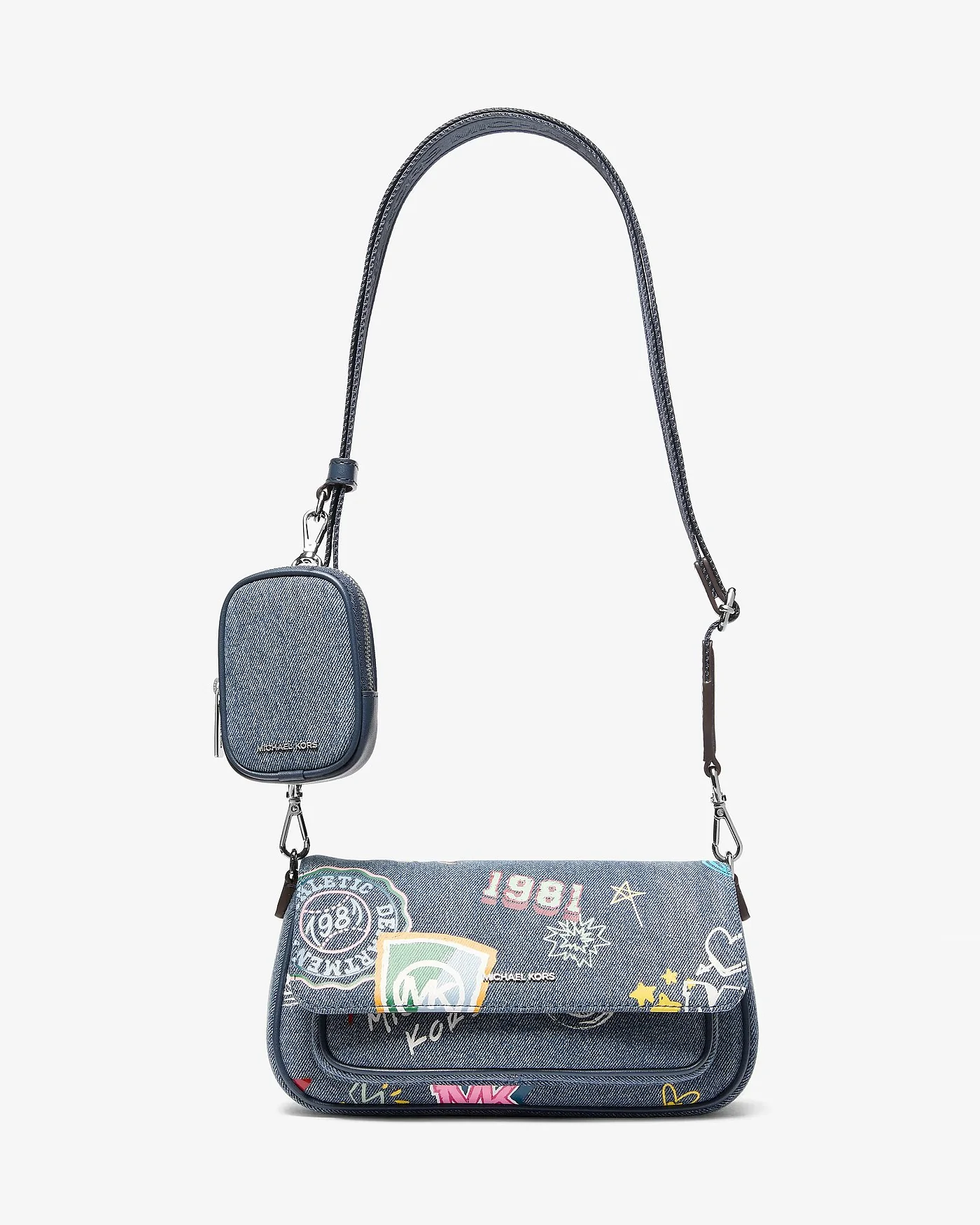Джинсовая сумка-кроссбоди Michael Kors Jet Set с мини-сумочкой, синяя — 1