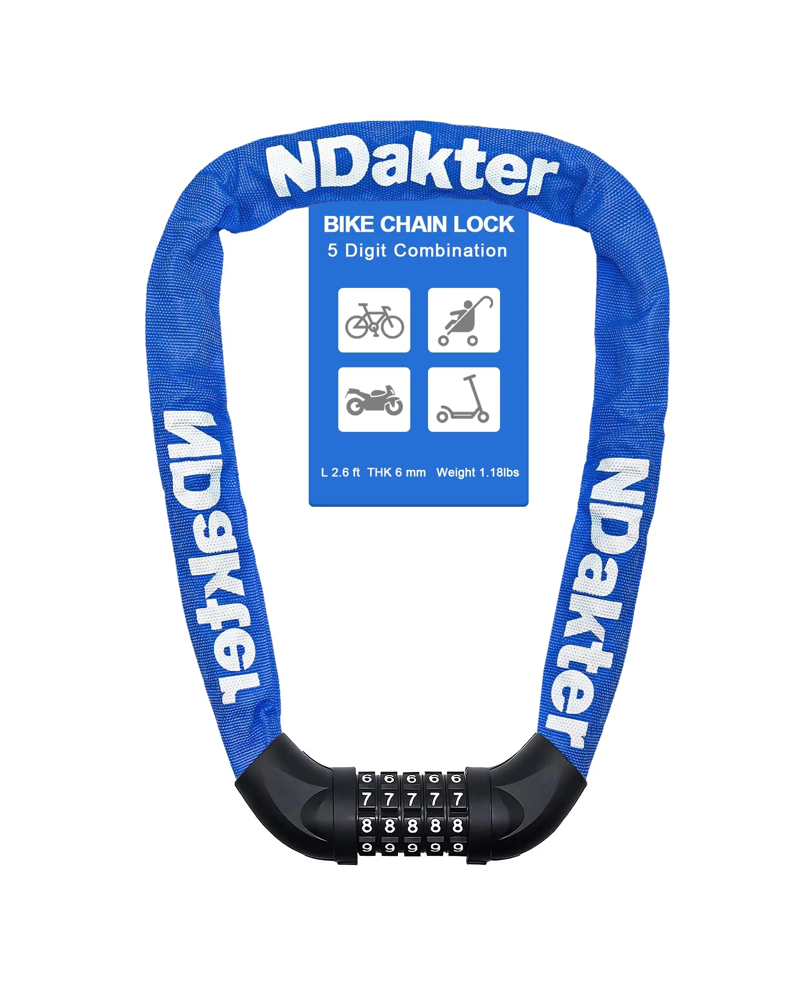 NDakter Bike Lock цепь 5-значный код — 1