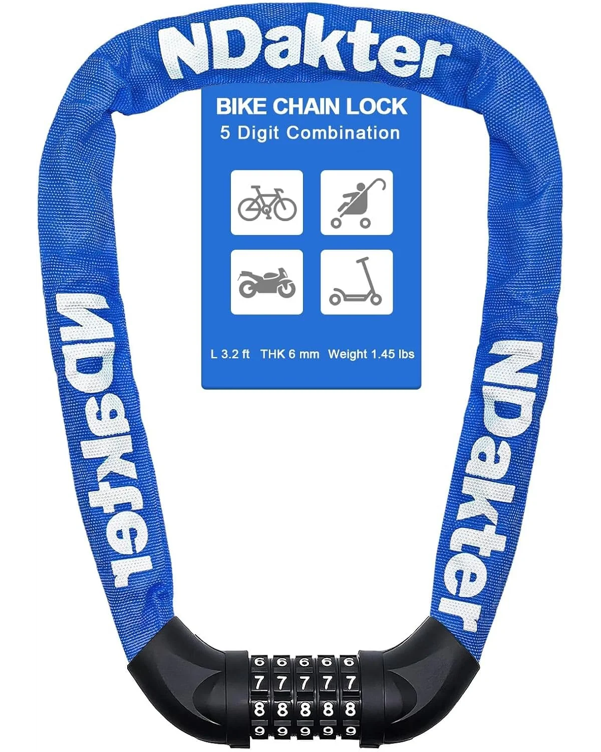 NDakter Bike Lock цепь 5-значный код — 1