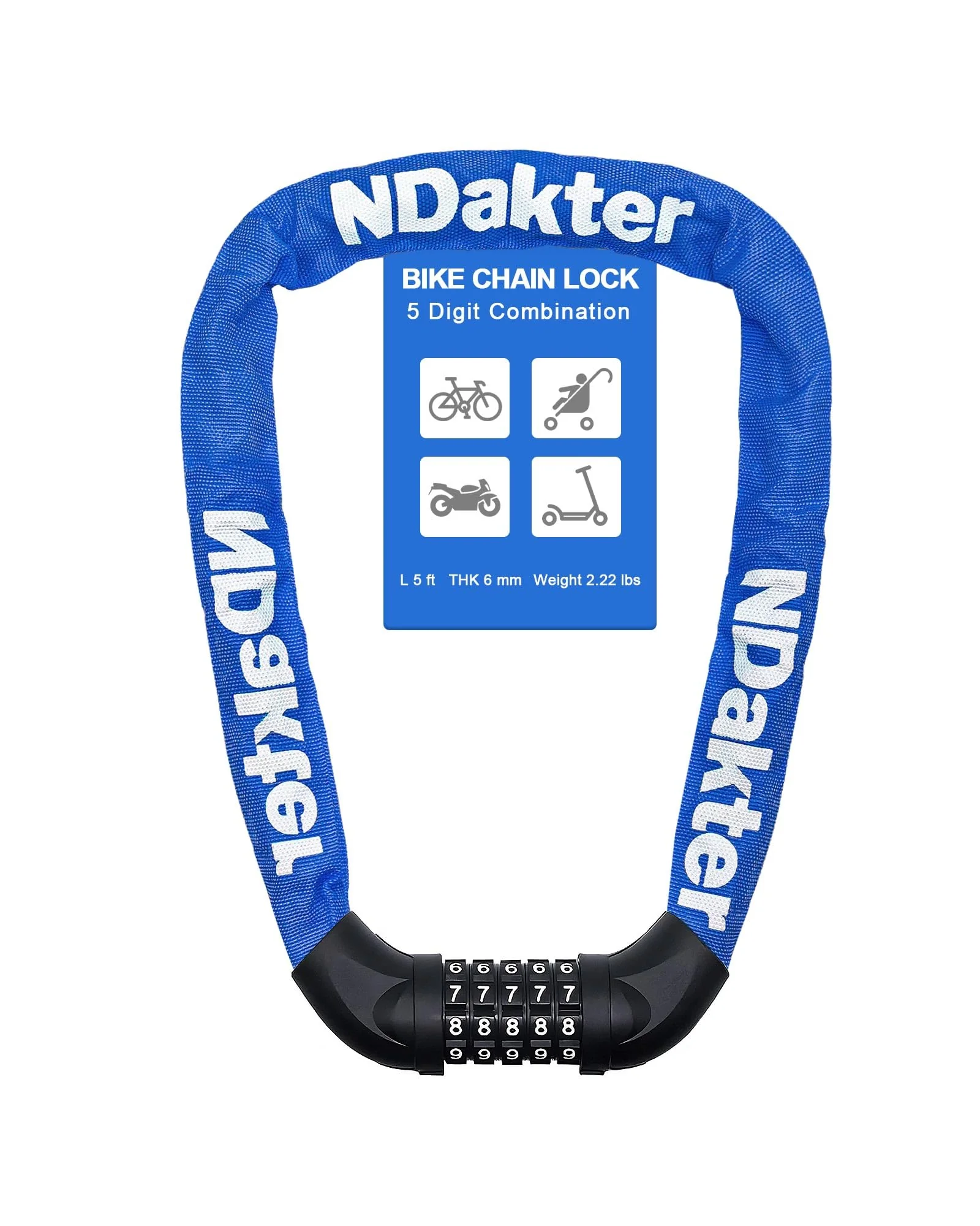 NDakter Bike Lock цепь 5-значный код — 1