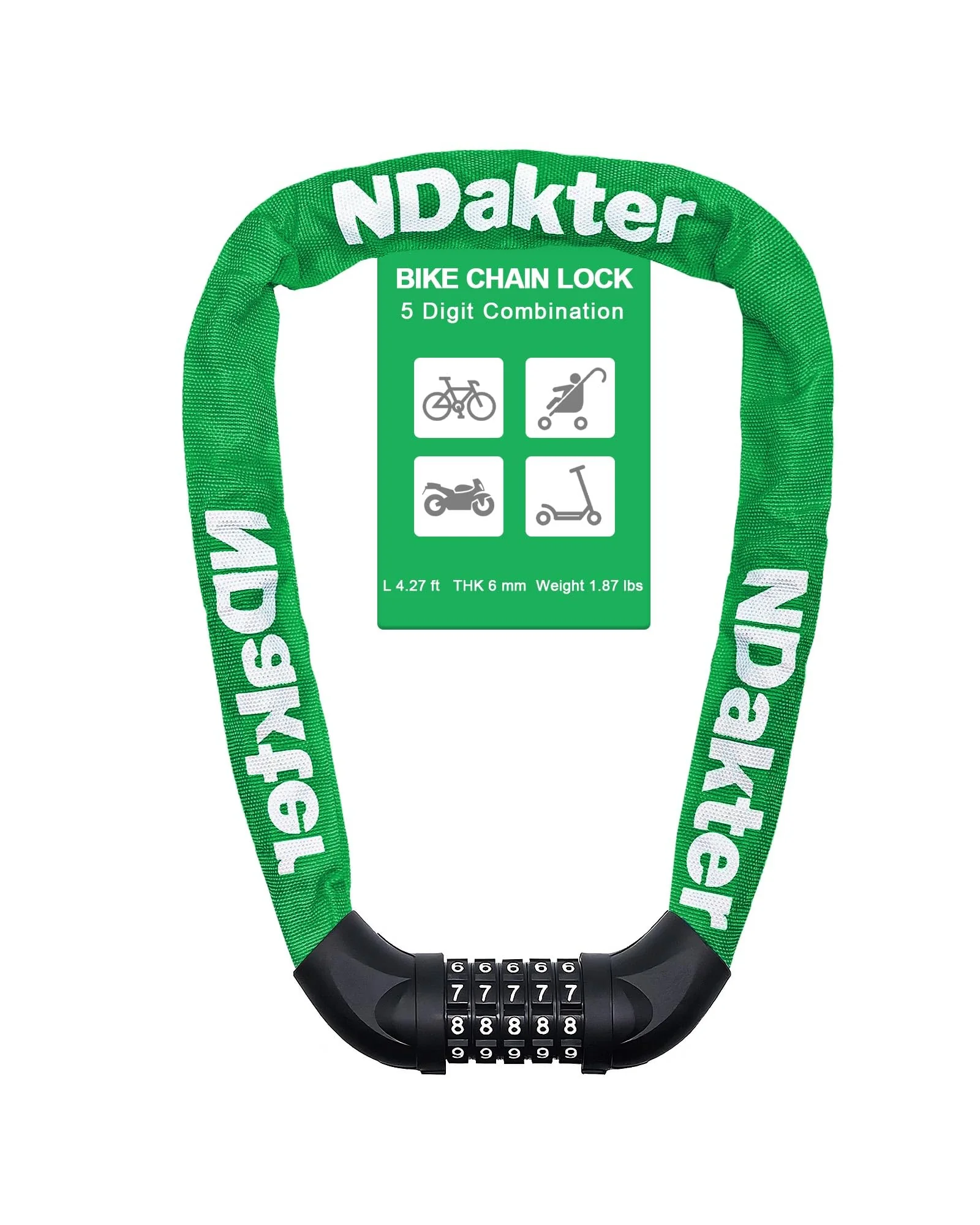 NDakter Bike Lock цепь 5-значный код — 1