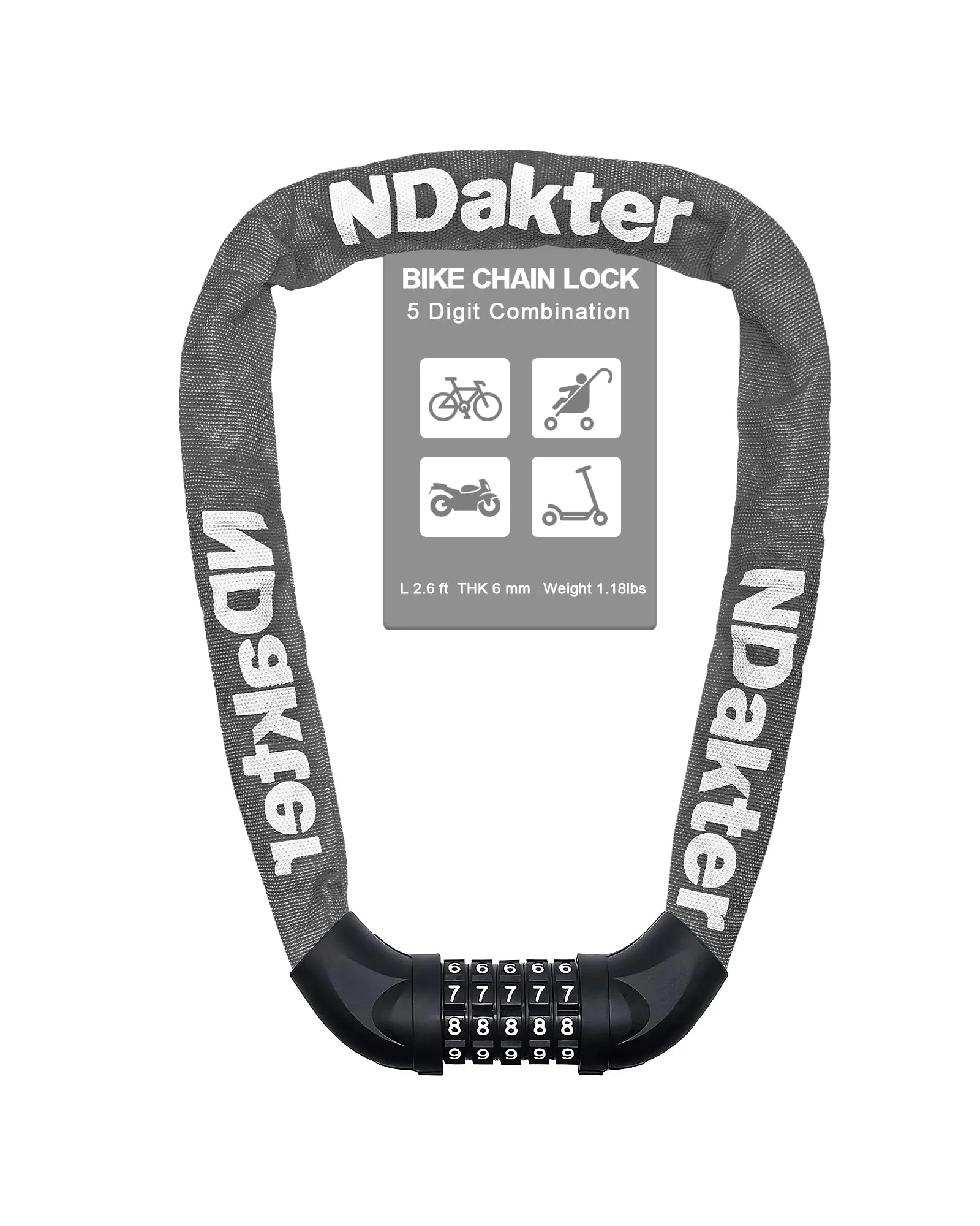 NDakter Bike Lock цепь 5-значный код — 1