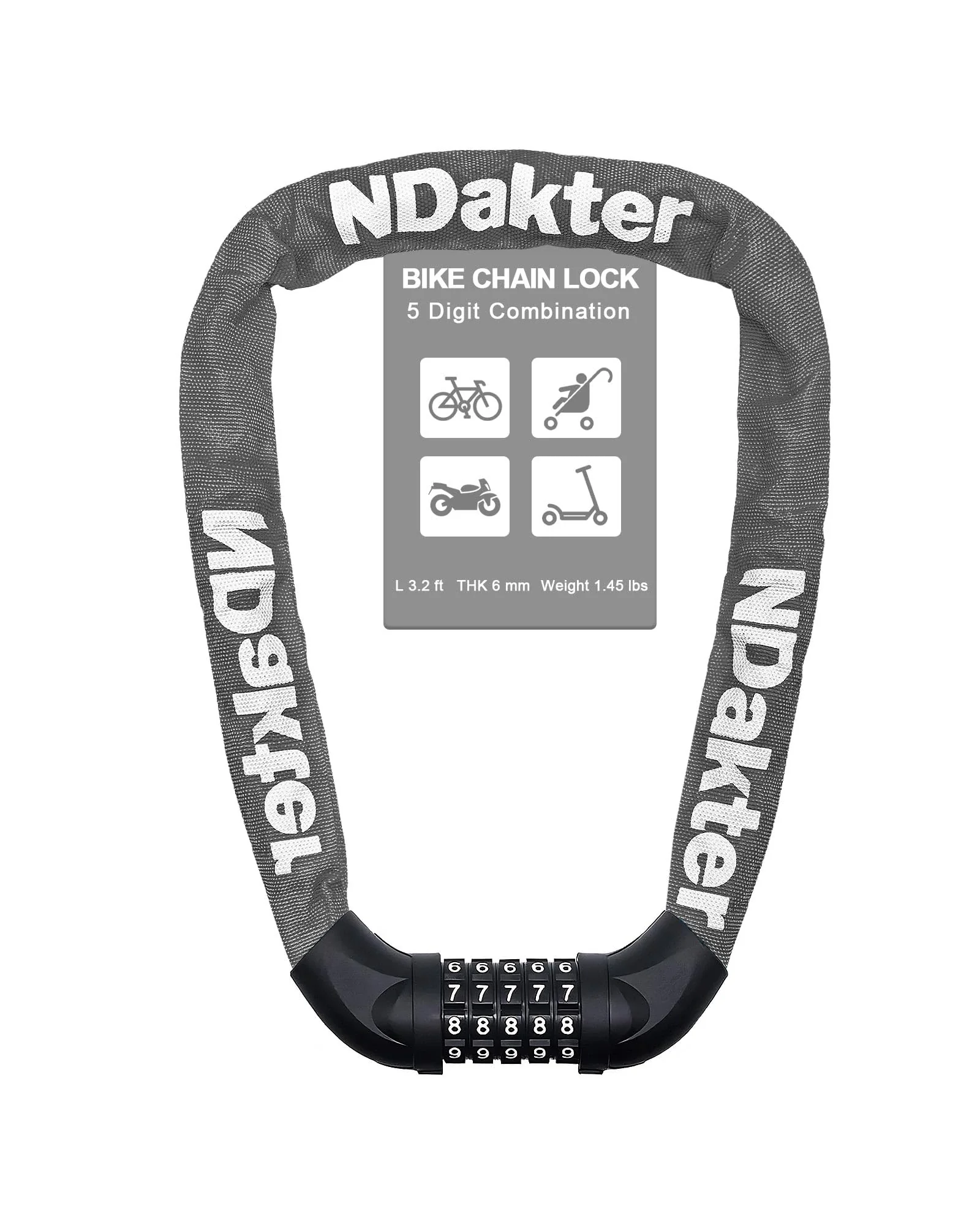NDakter Bike Lock цепь 5-значный код — 1