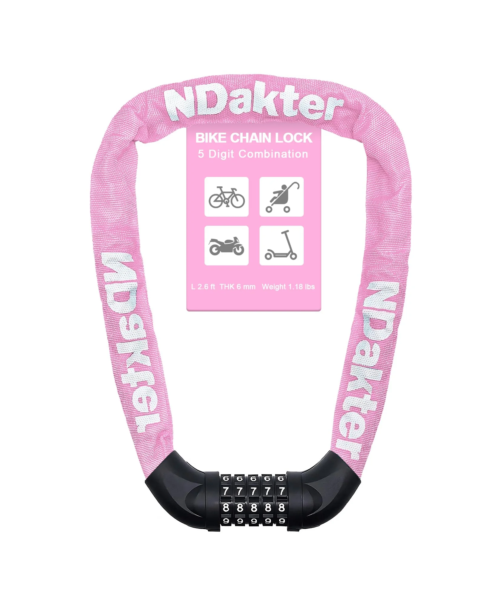 NDakter Bike Lock цепь 5-значный код — 1