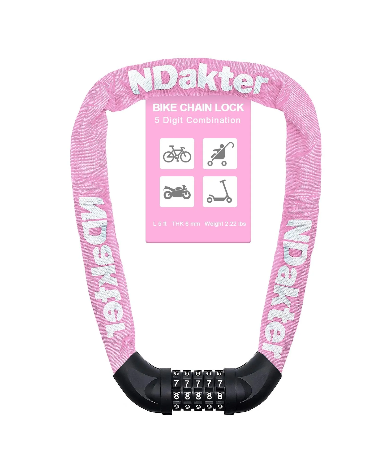 NDakter Bike Lock цепь 5-значный код — 1