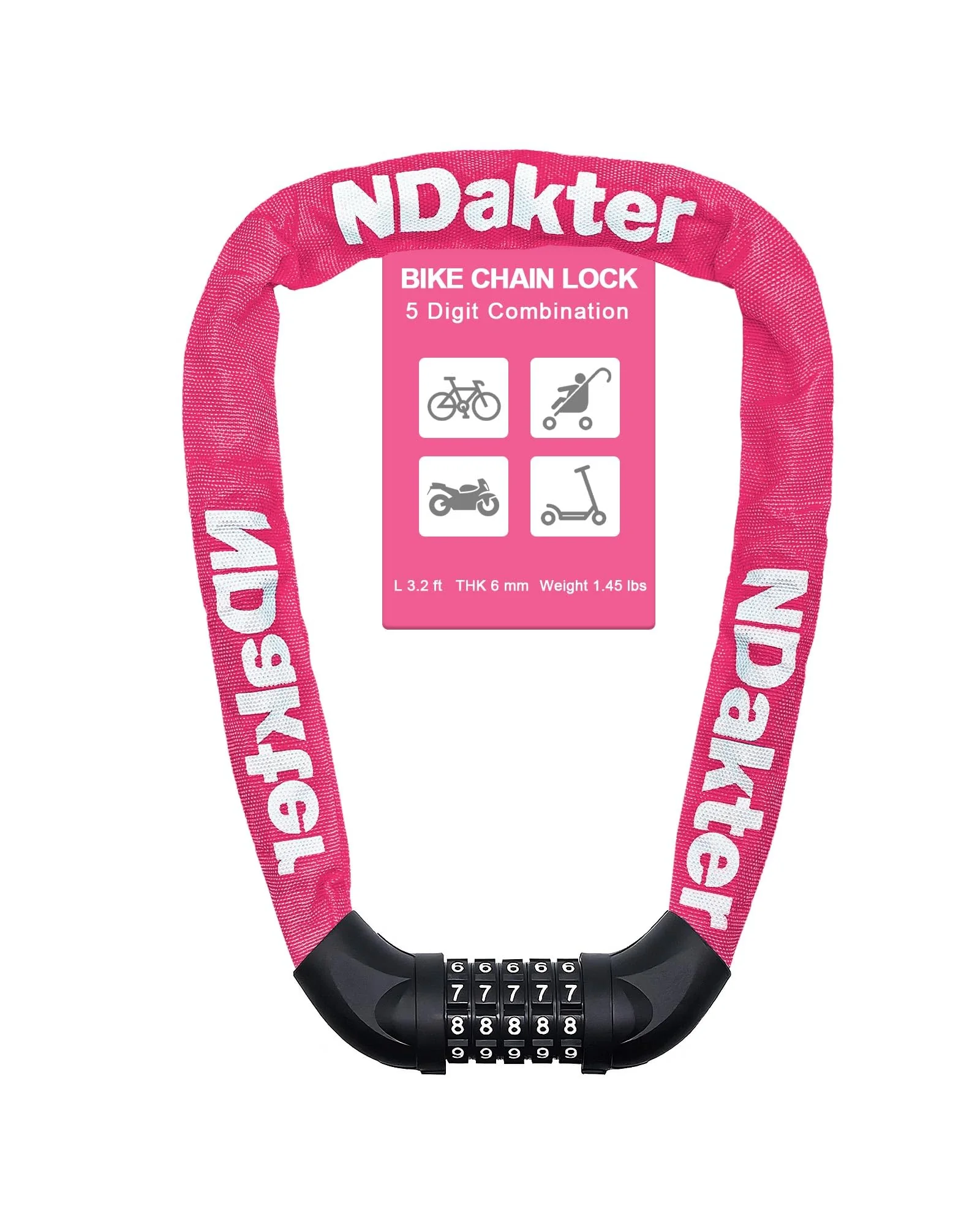 NDakter Bike Lock цепь 5-значный код — 1