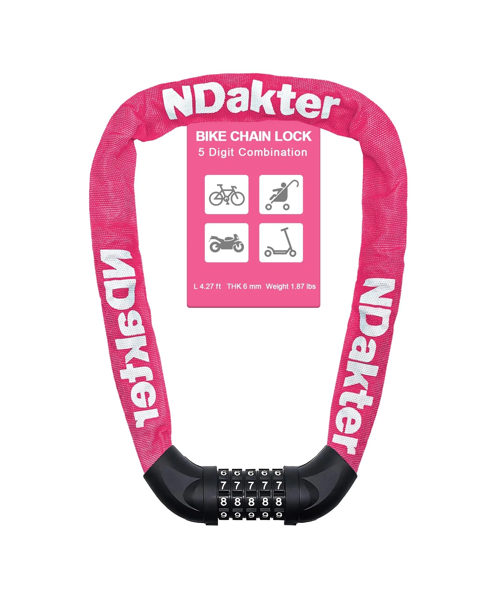 NDakter Bike Lock цепь 5-значный код — 1