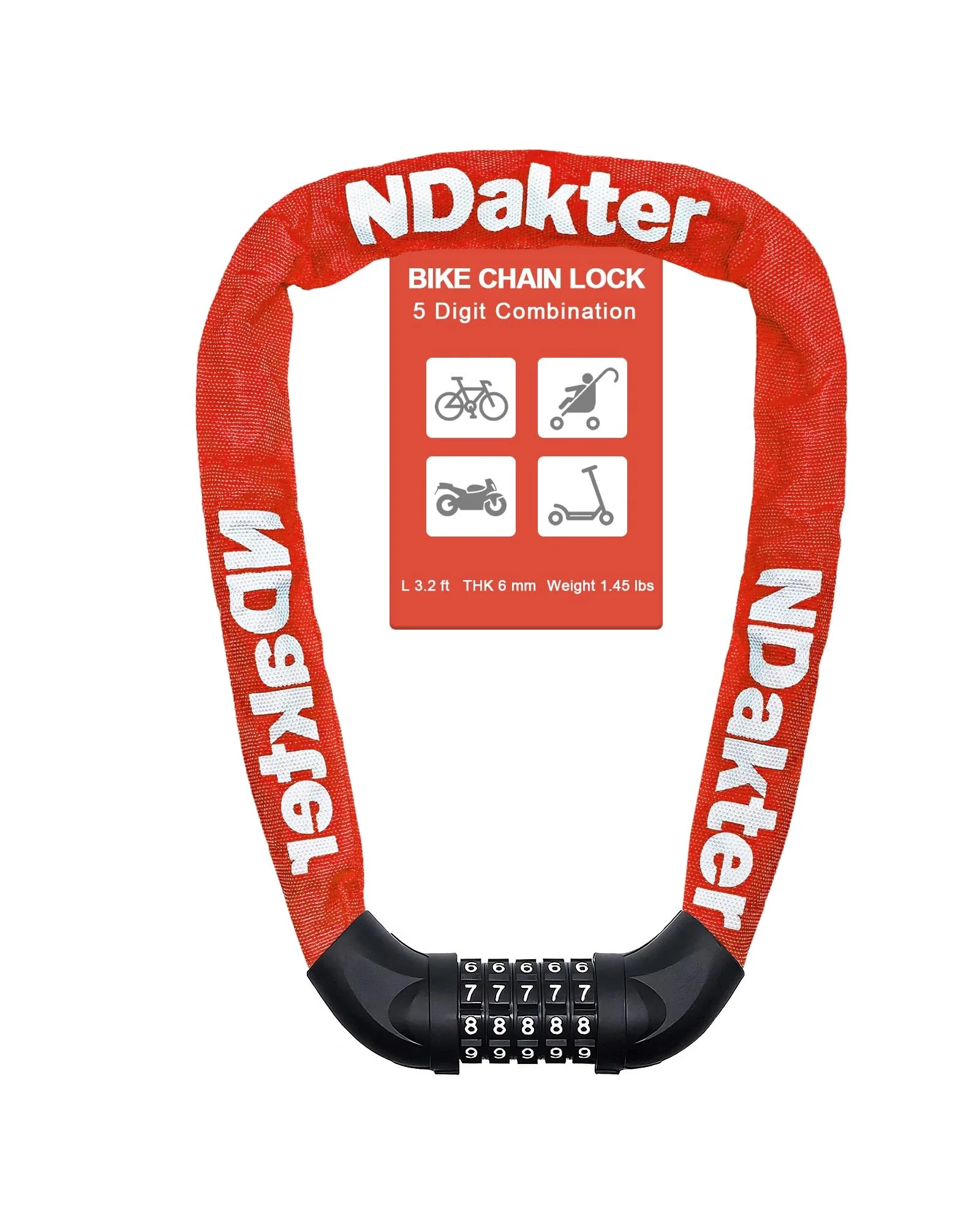 NDakter Bike Lock цепь 5-значный код — 1