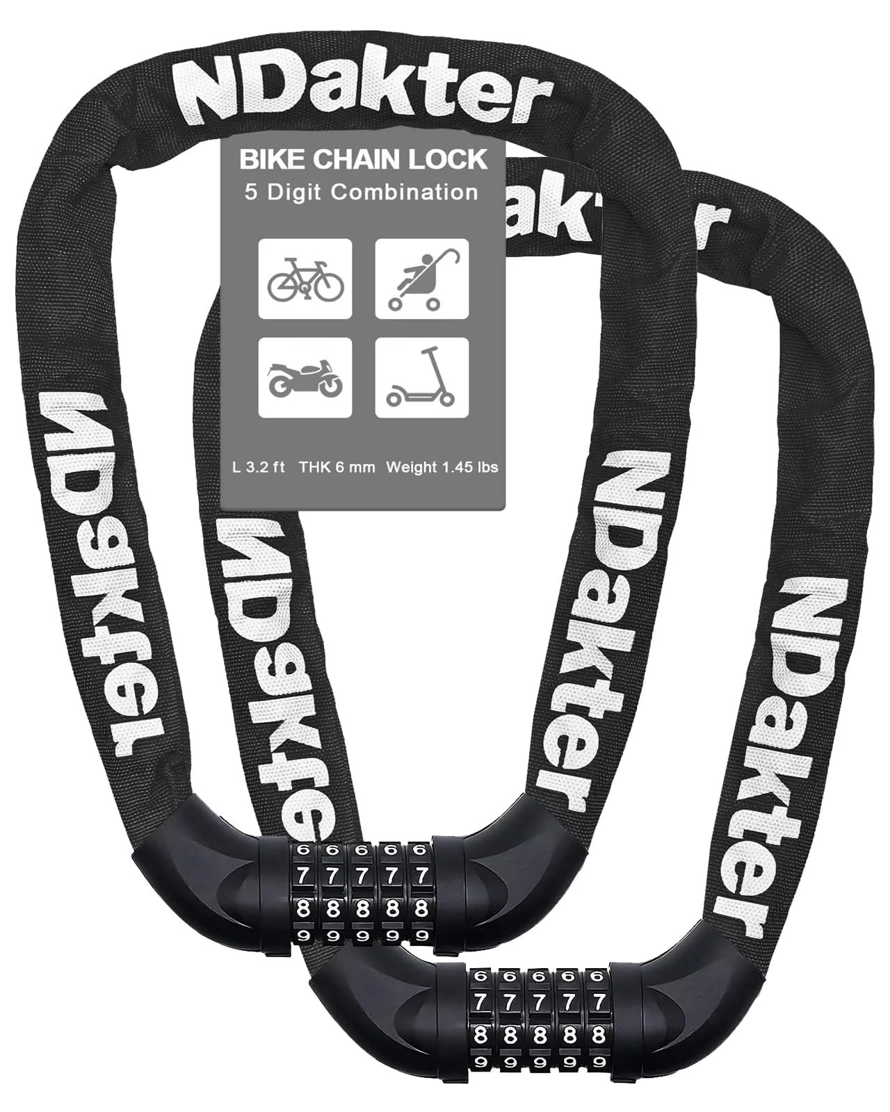 NDakter Bike Lock цепь 5-значный код — 1