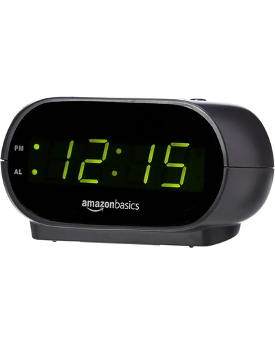 Amazon Basics Small Digital Oval Alarm Clock with LED Display, Nightlight, Snooze Function & Battery