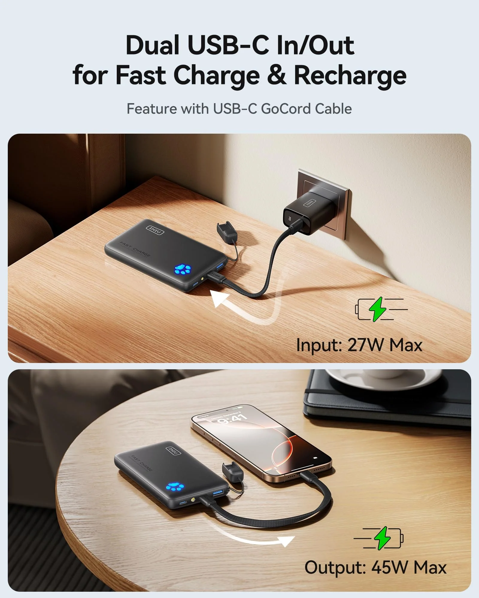 Power Bank INIU 45W 10000 mAh Бежевый — 5