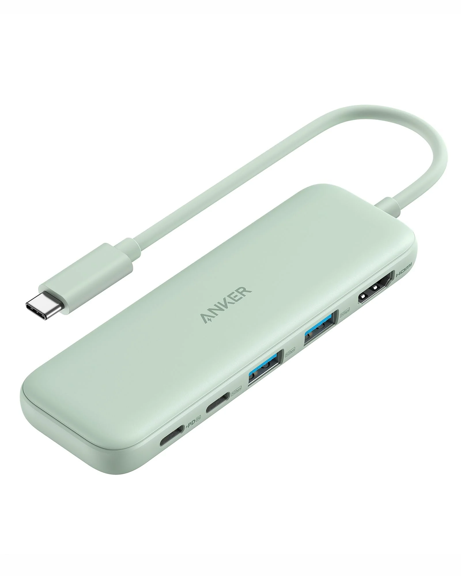 Anker USB-C хаб 5-в-1 с HDMI 4K и портами USB-A — зеленый