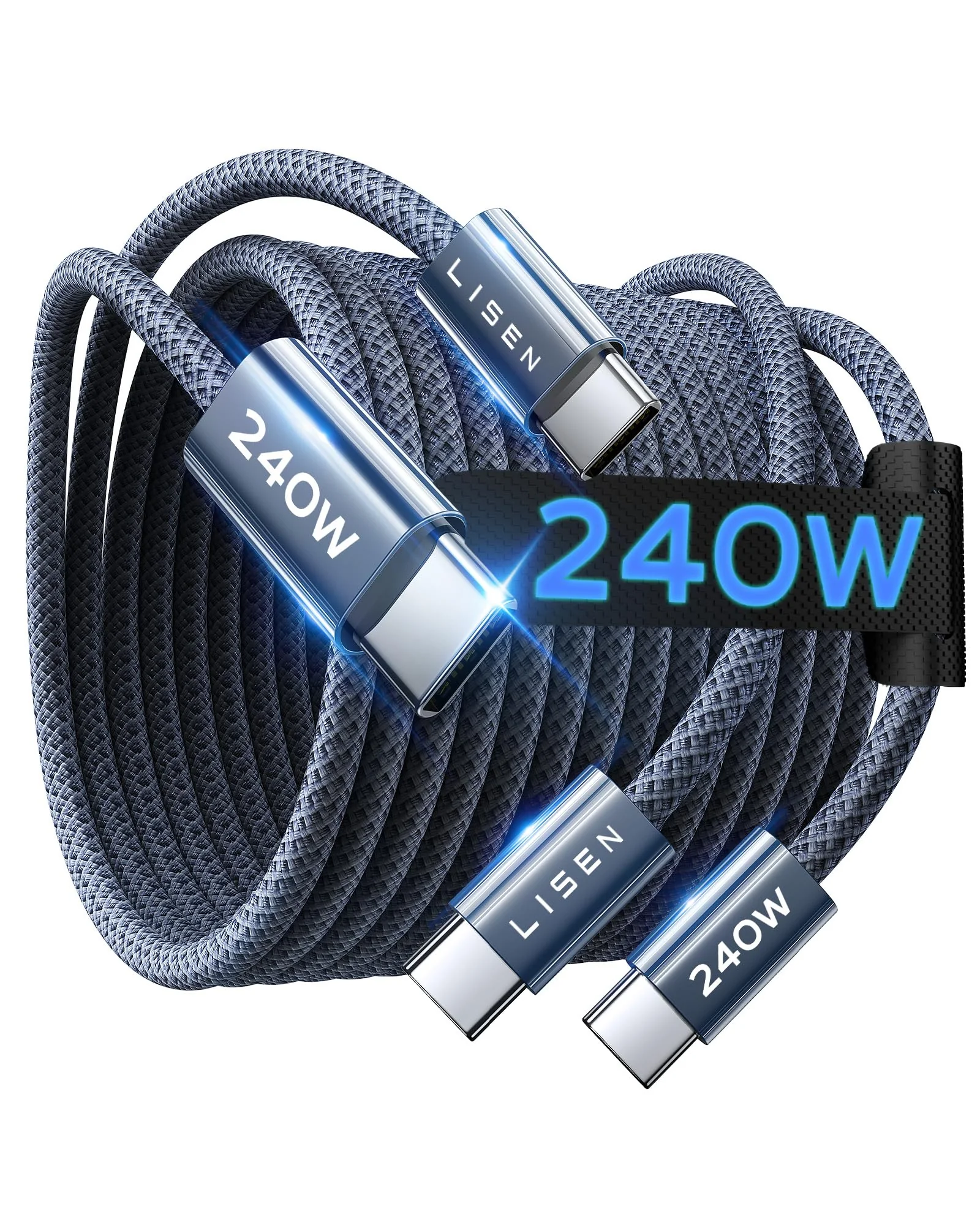 LISEN USB-C кабель 240W 6.6 фт 2-pack быстрая зарядка — 1