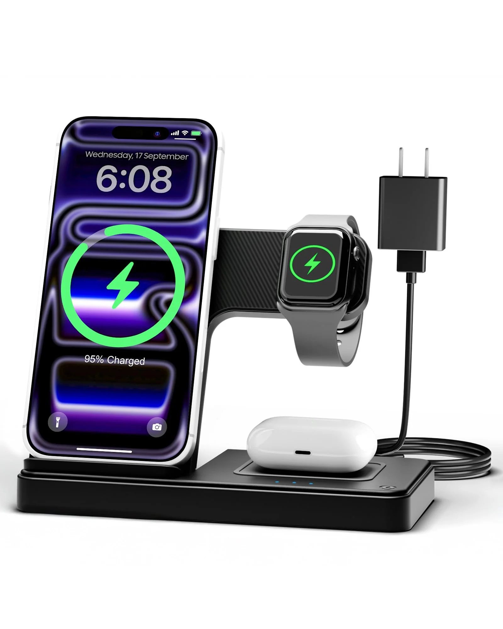 Беспроводная зарядная станция 3 в 1 для iPhone, Apple Watch и AirPods — 1