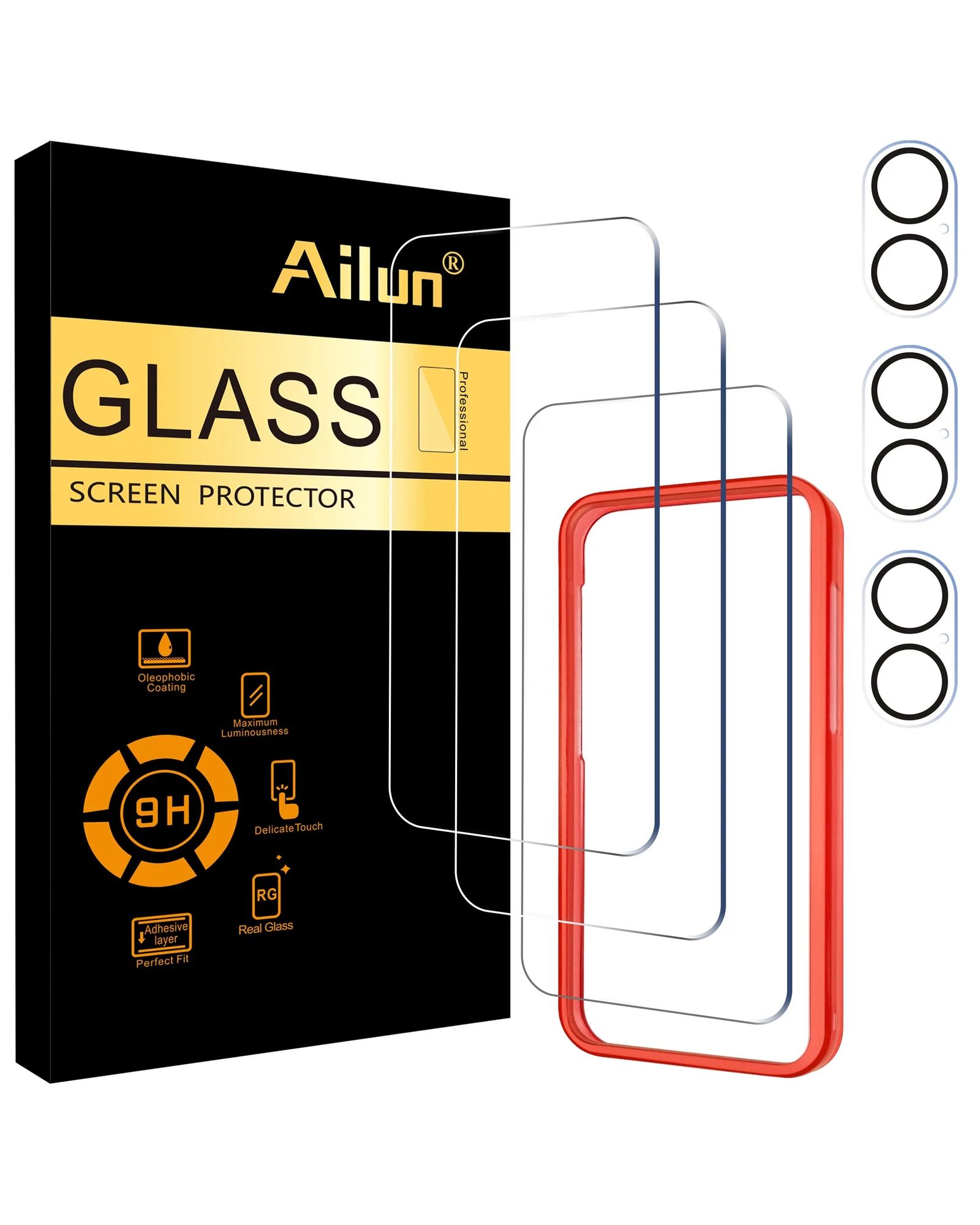 Ailun Защитные стёкла для iPhone 16 3 шт + защита камеры 3 шт — черный