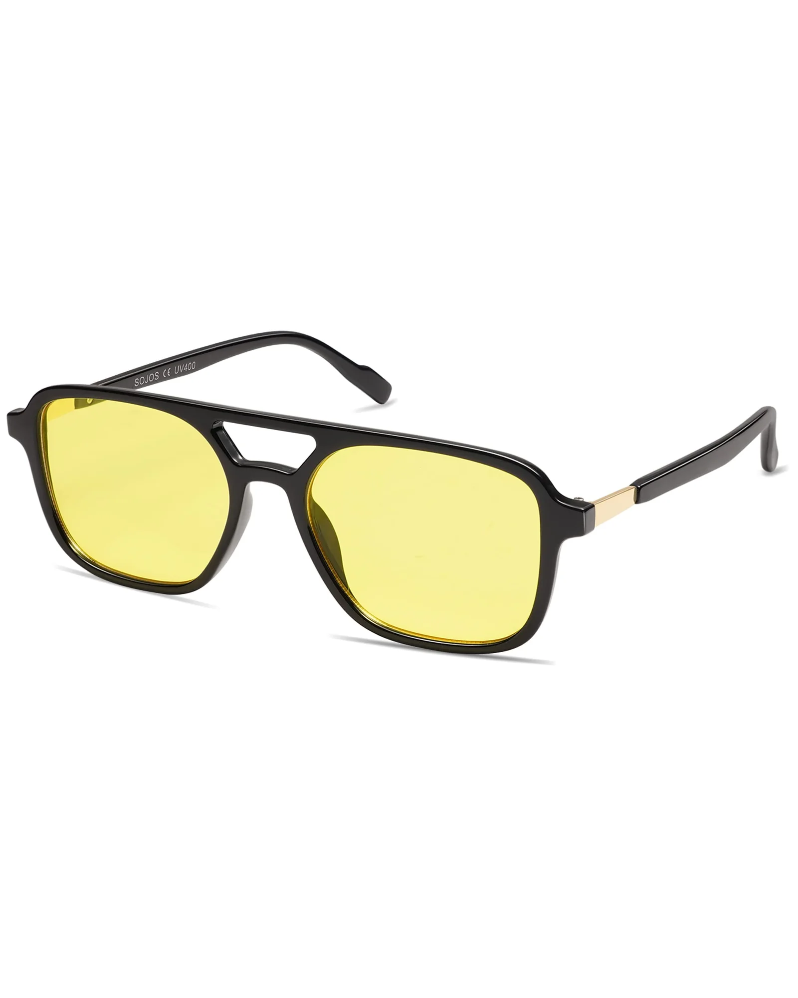 SOJOS Retro Aviator Очки, черная оправа — желтый