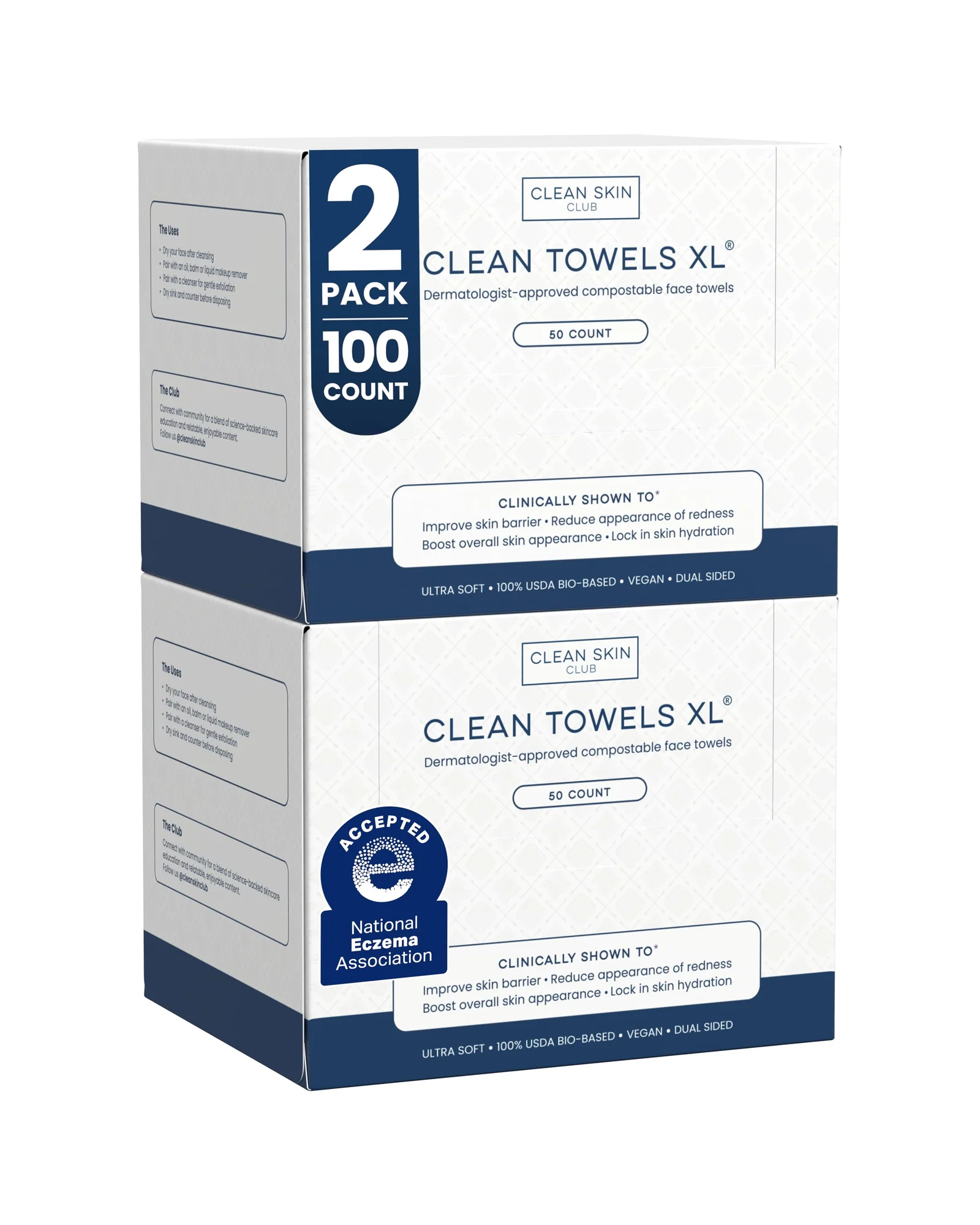 Clean Skin Club Clean Towels XL — одноразовые тканевые салфетки — белый