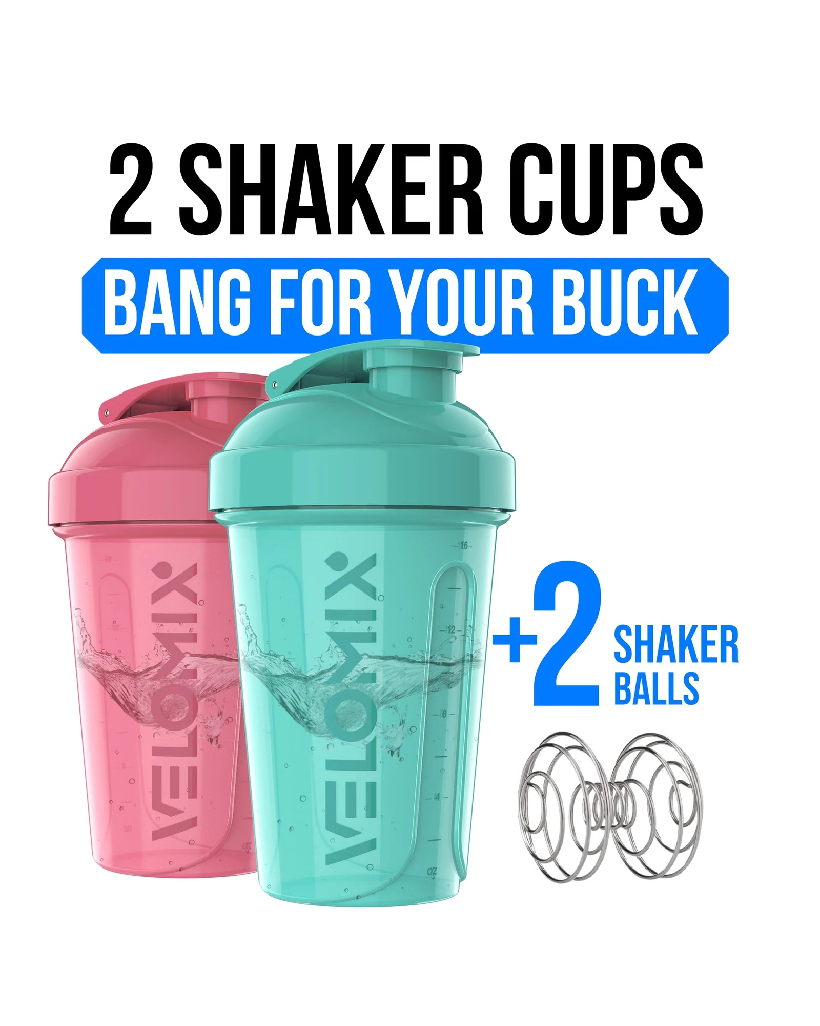 Шейкер VELOMIX 20 oz Розовый с бирюзовым — 2
