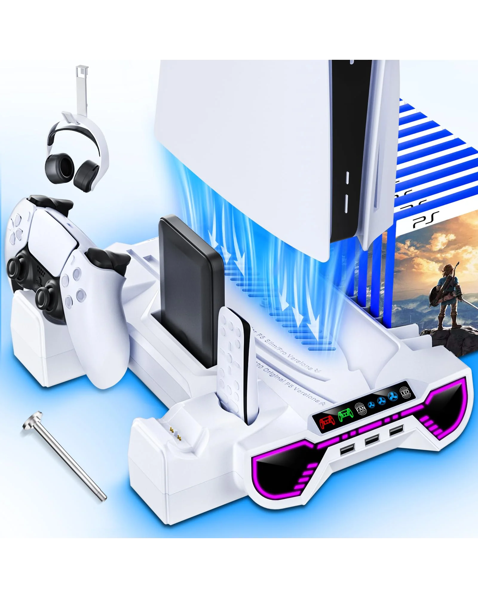 PS5/Slim/Pro Подставка охлаждения со зарядкой контроллеров — 1