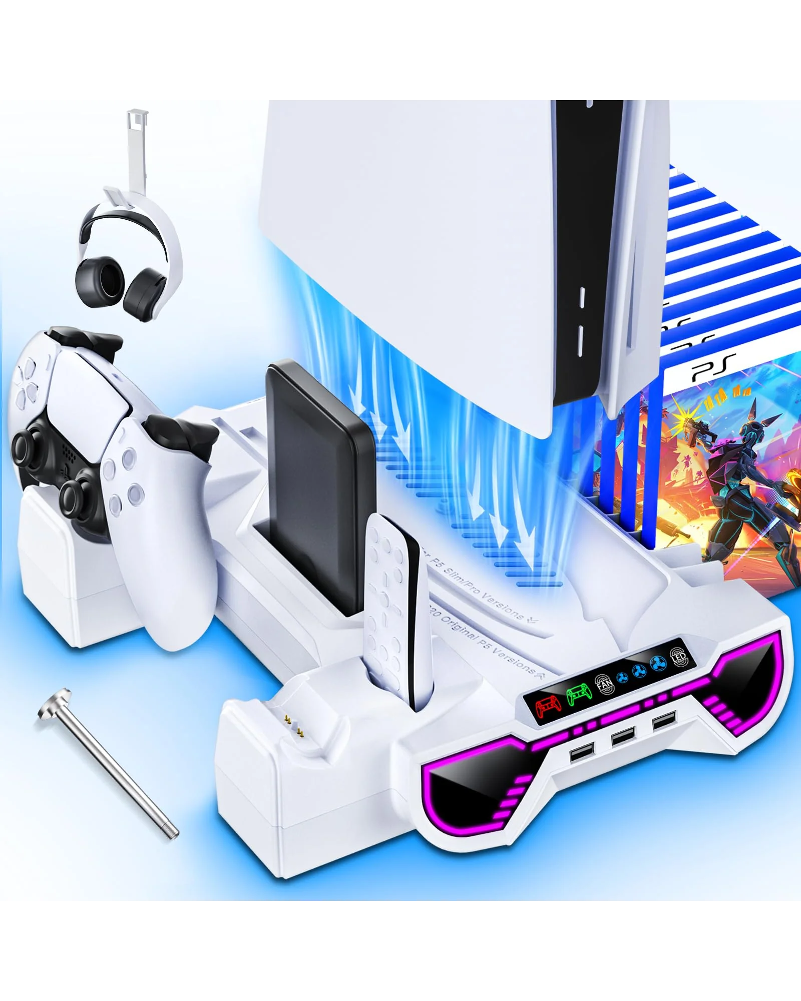 PS5 Охлаждающая станция с зарядкой контроллеров белая — 1