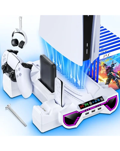 PS5 Охлаждающая станция с зарядкой контроллеров белая