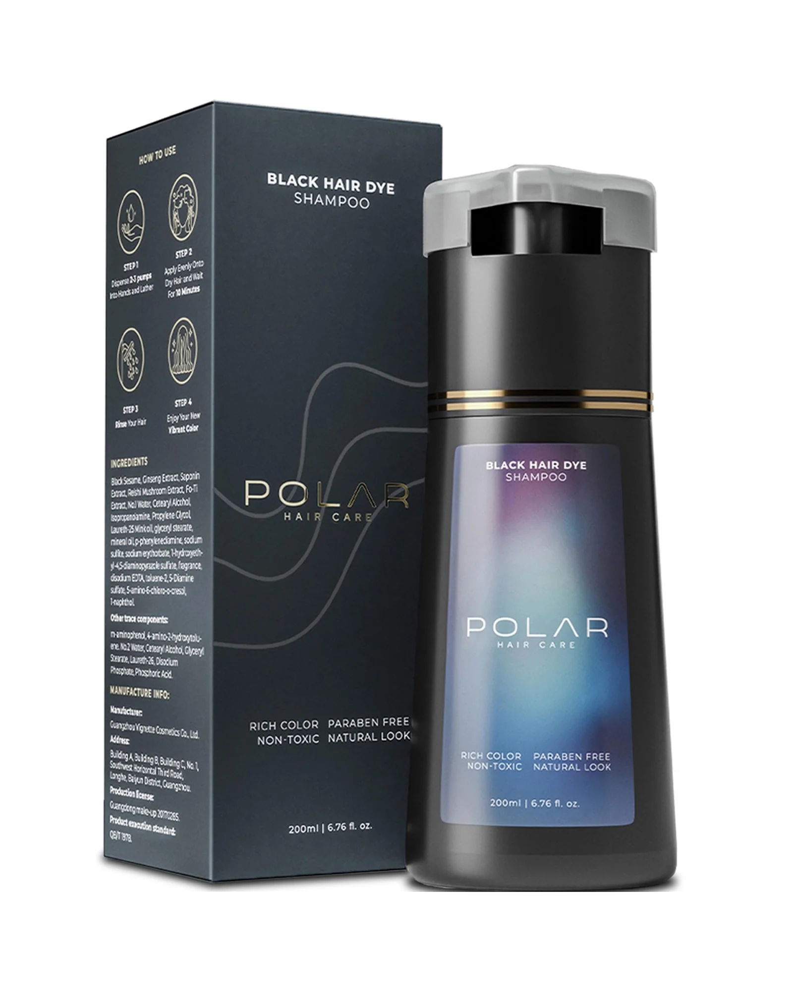 Polar Hair Care шампунь-краска Jet Black — 1