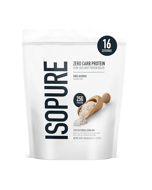 Isopure Zero Carb, сывороточный изолят без углеводов, без вкуса, 454 г — 1