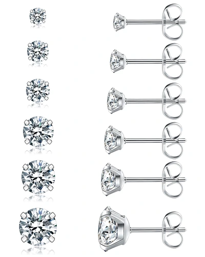 6 Pairs Stud Earrings Set Cubic Zirconia Stainless Steel