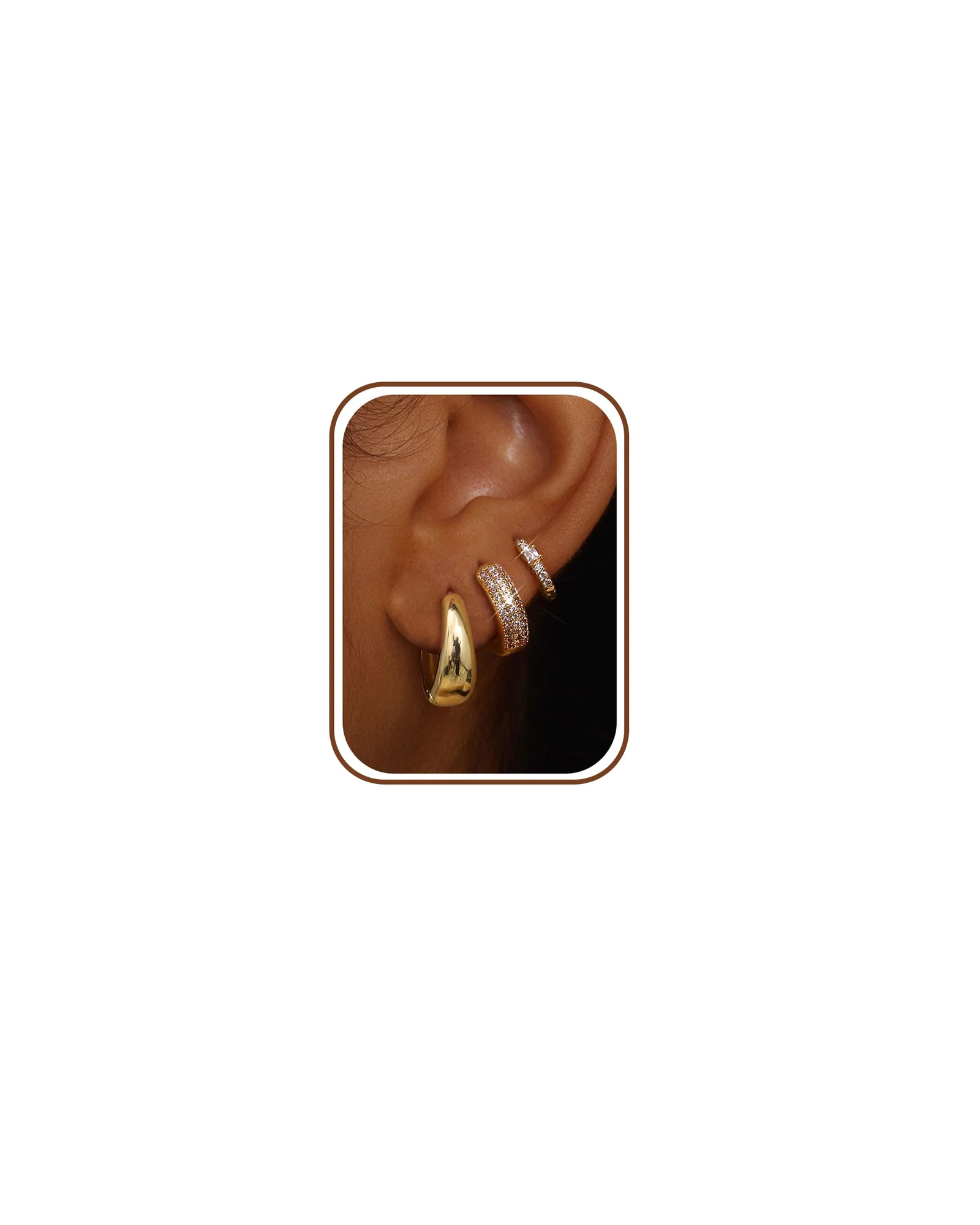 LOLIAS Chunky Hoop – кольцевые серьги гипоаллергенные, набор из 3 пар — золотистый