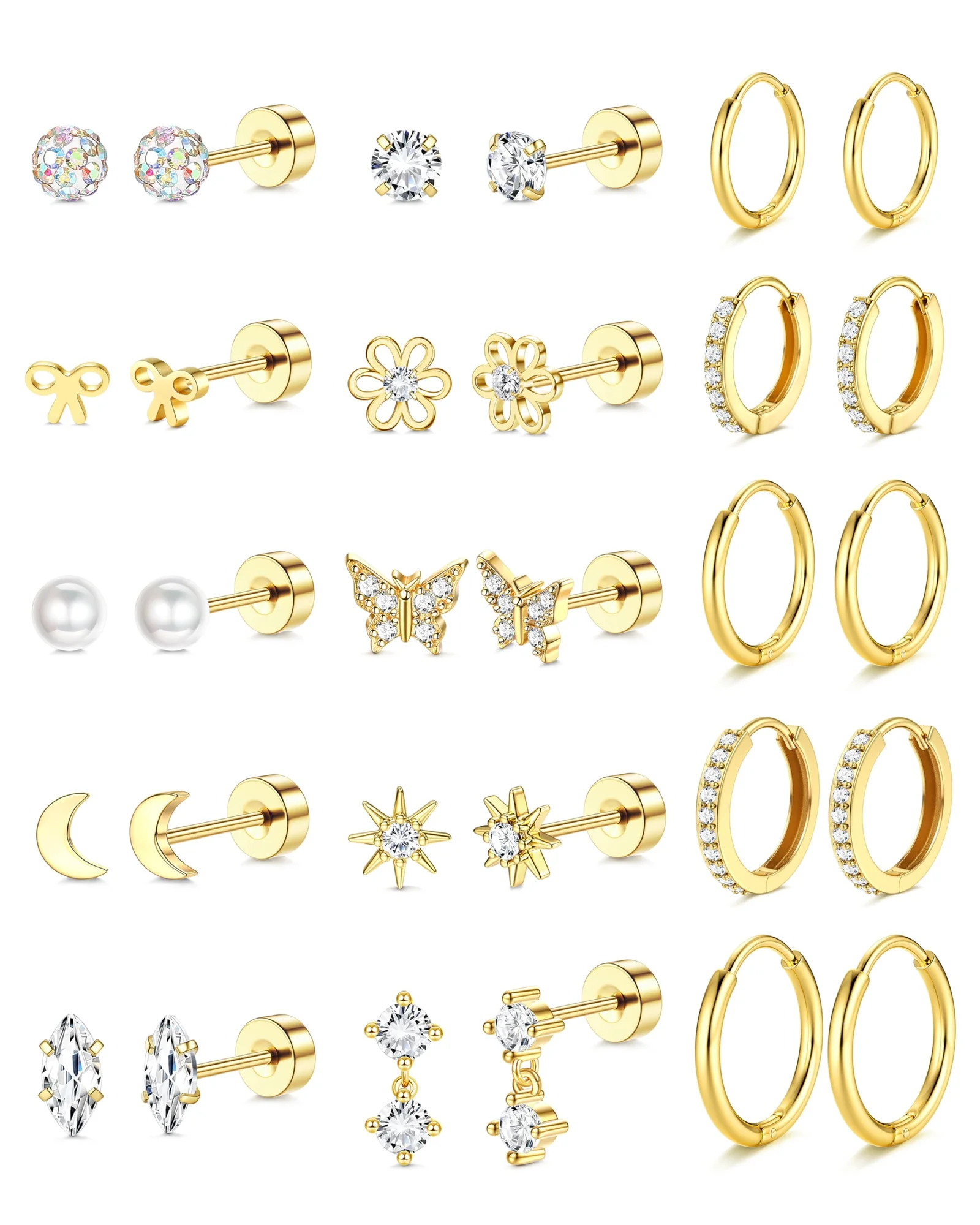 LOLIAS 14K Gold Plated Stud Earrings Set — золотистый