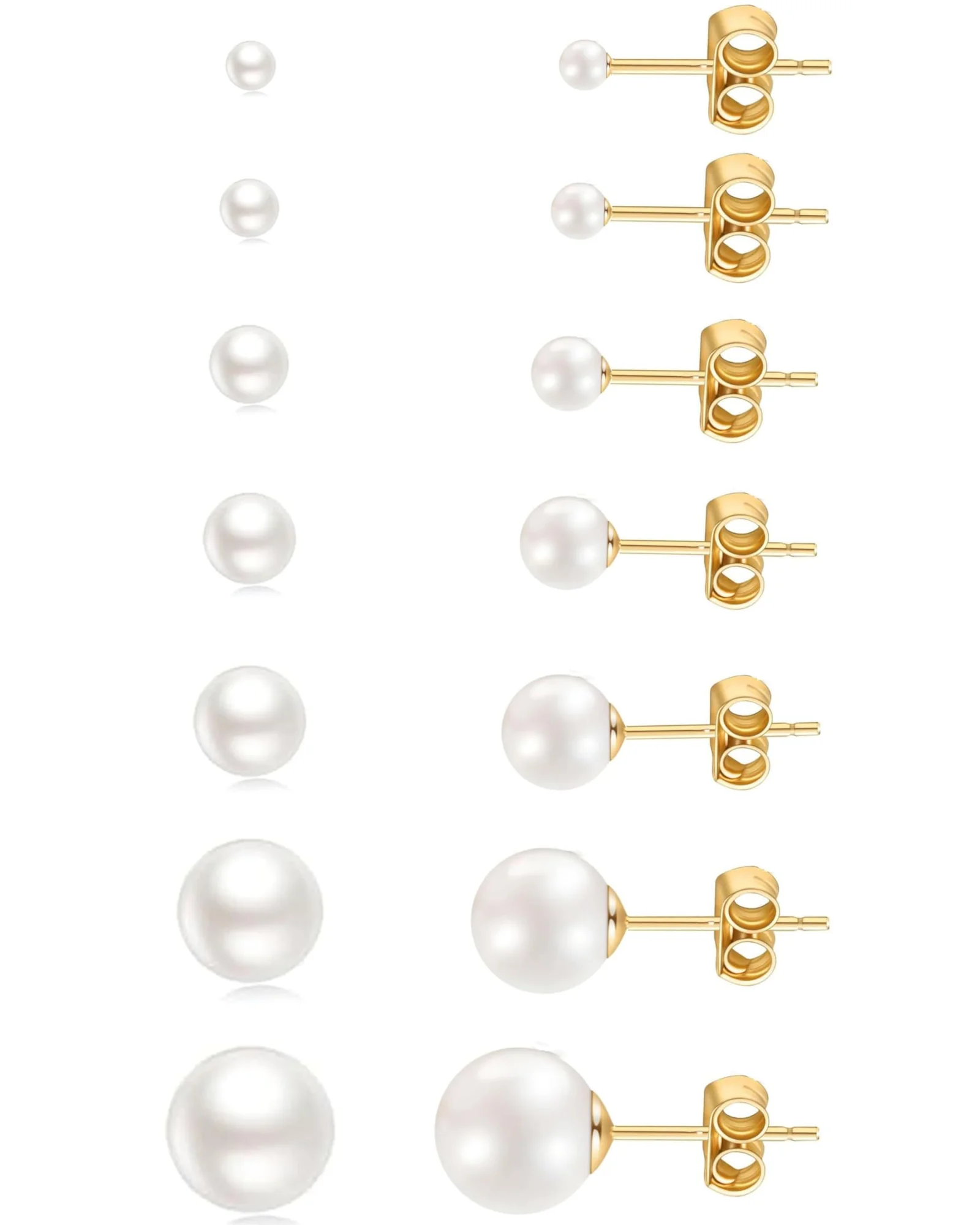 Серьги из золотистой стали с жемчугом, 6 пар — 1