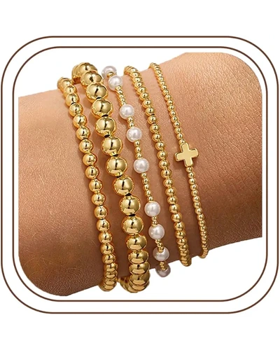 Yoosteel Браслет Бус Перл 14K Gold Plated