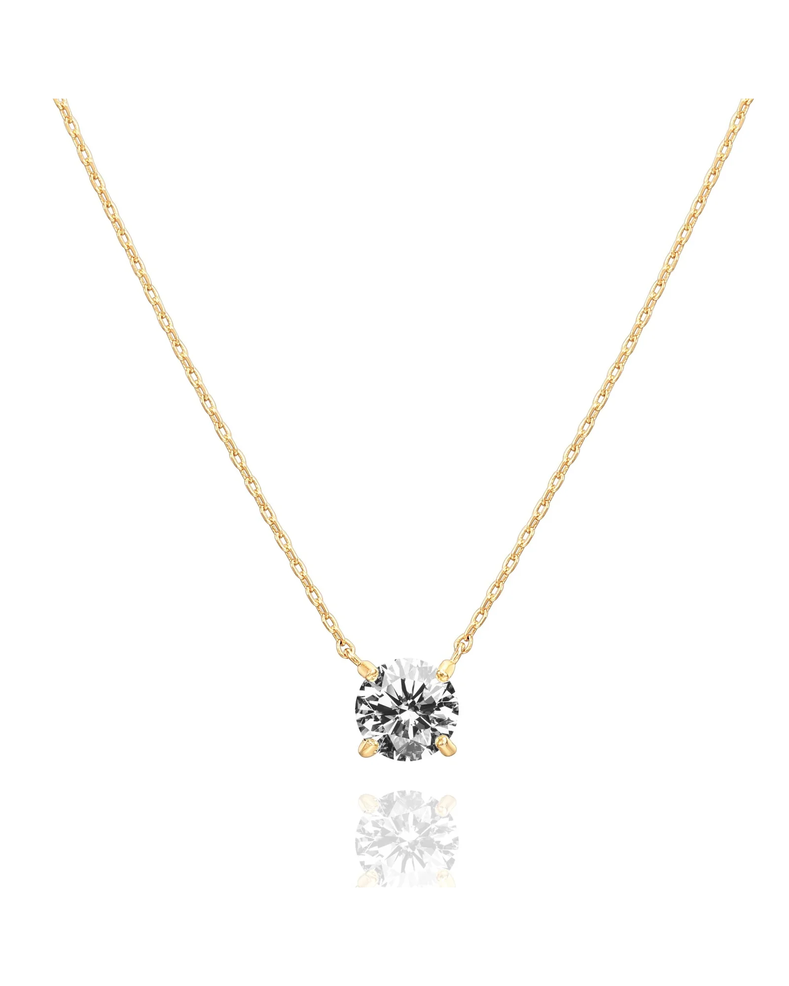 PAVOI Колье Solitaire с позолотой 14K, кубический циркон — золотистый