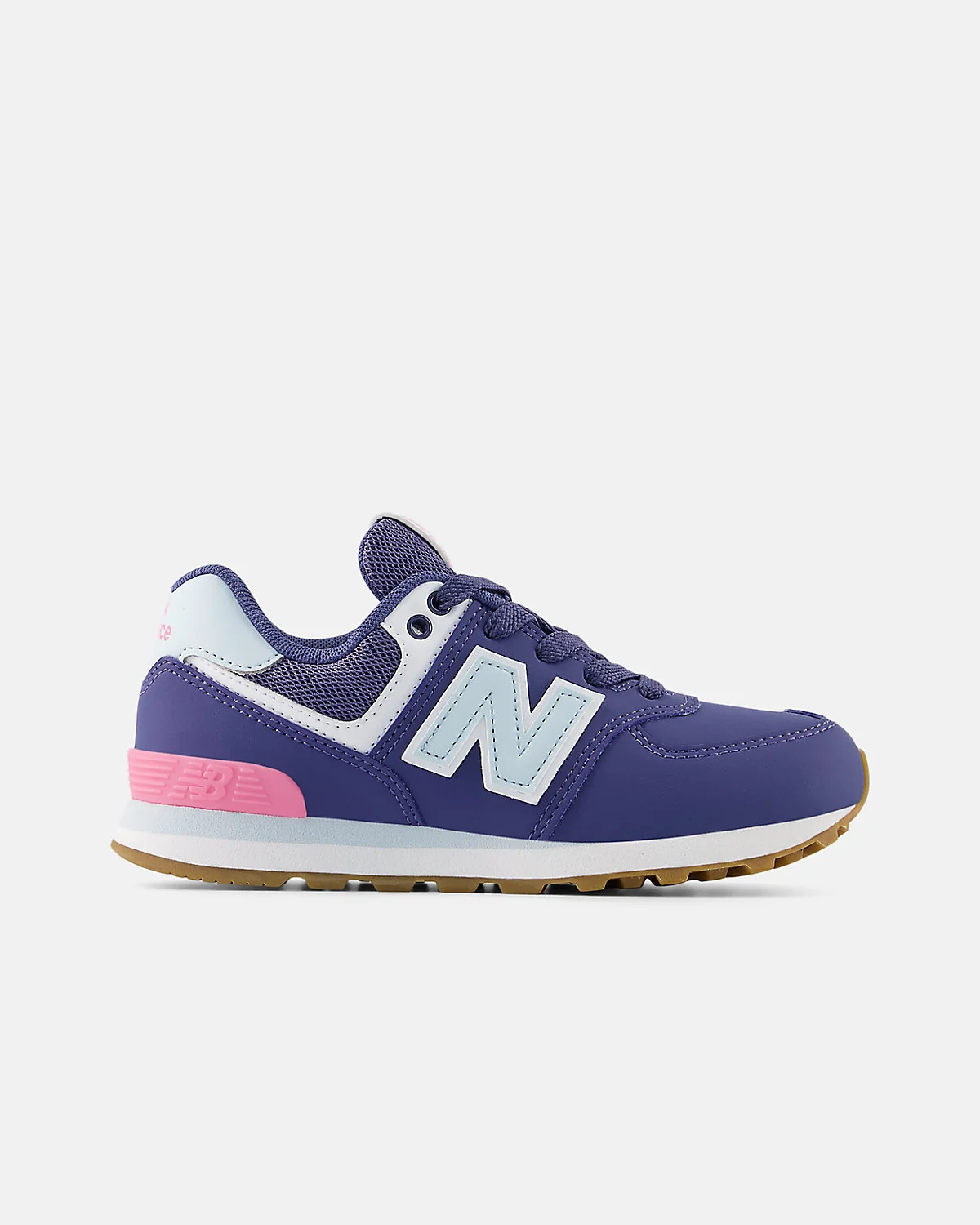 Синие детские кроссовки New Balance 574 с красной полоской, вид сбоку