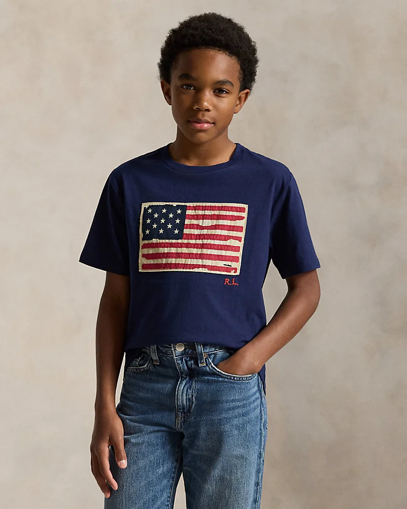 Футболка с аппликацией флага из хлопкового трикотажа — 2