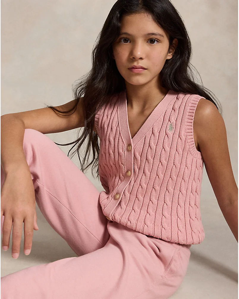 Жилет вязаный Cable-Knit розовый хлопковый — 5