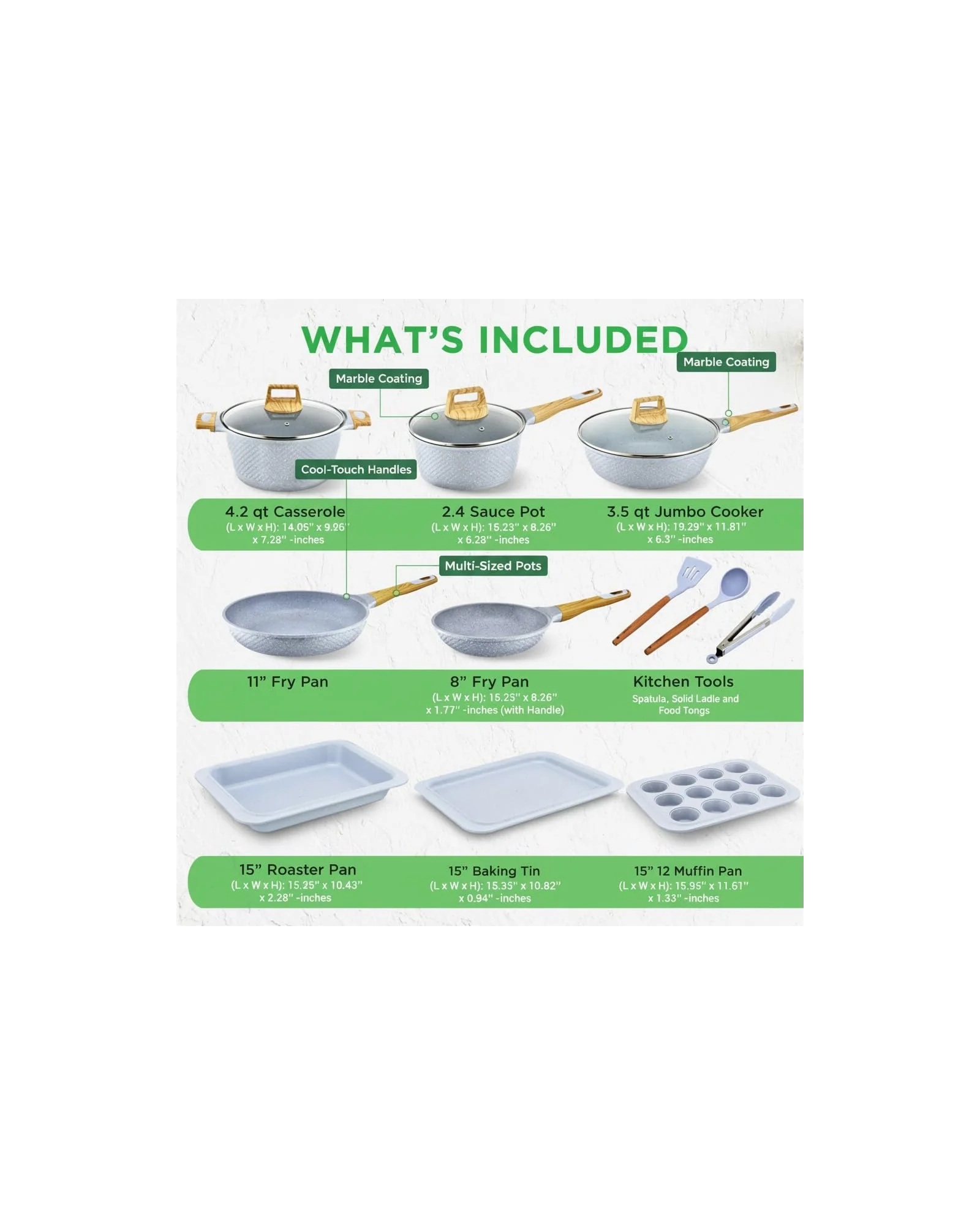 Набор посуды NutriChef 22 предмета Серый Moon Marble — 3
