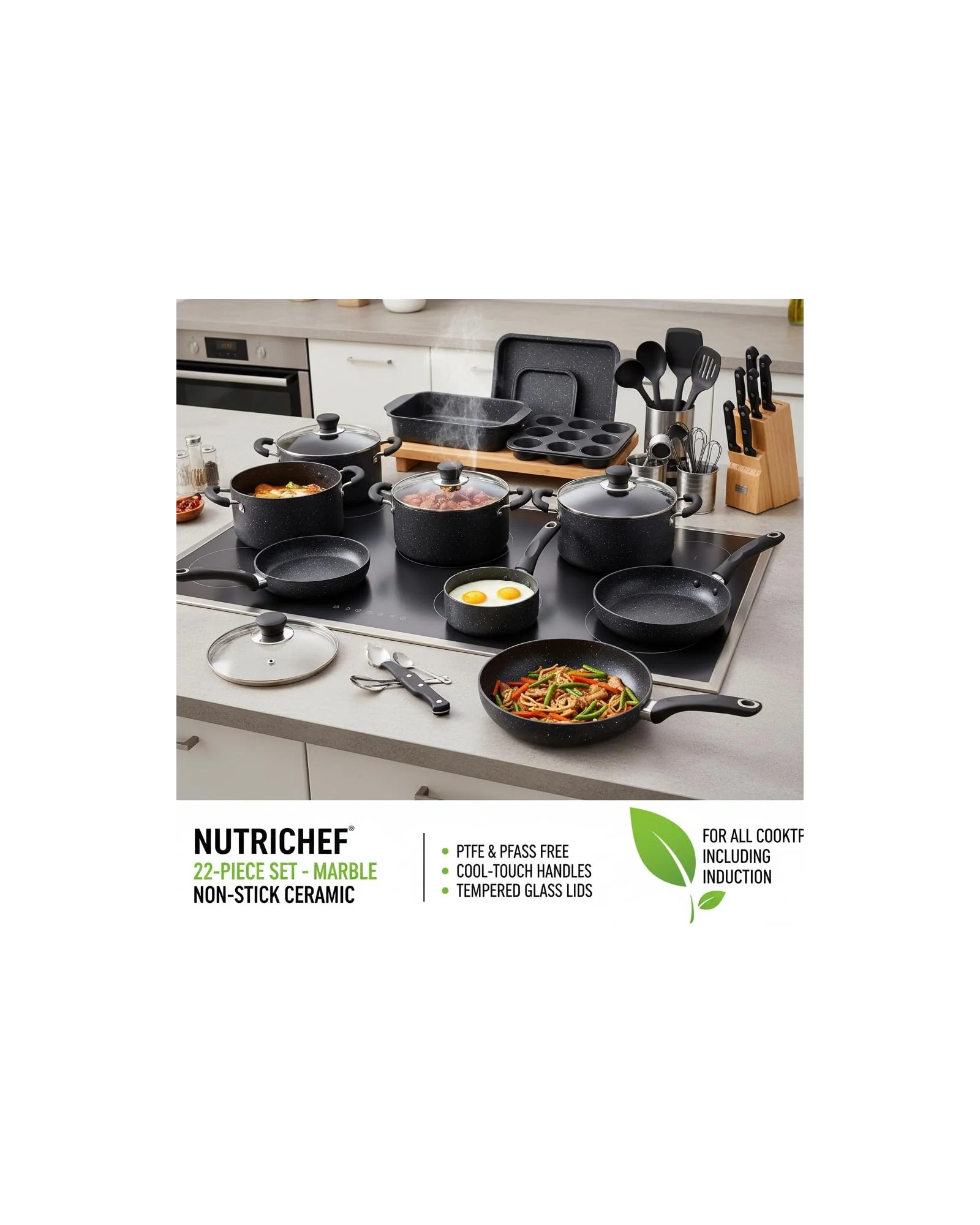 Набор посуды NutriChef 22 предмета Серый Moon Marble — 5